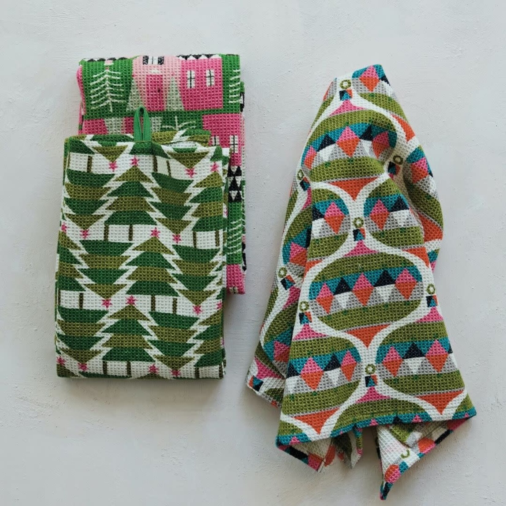 m. lynne designs colorful cotton waffle weave christmas tea towel
