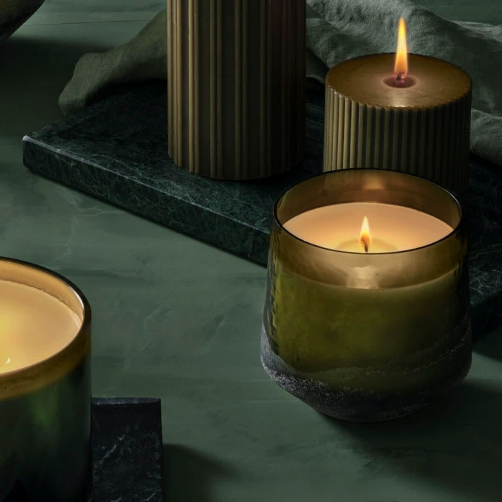 m. lynne designs balsam & cedar baltic glass candle