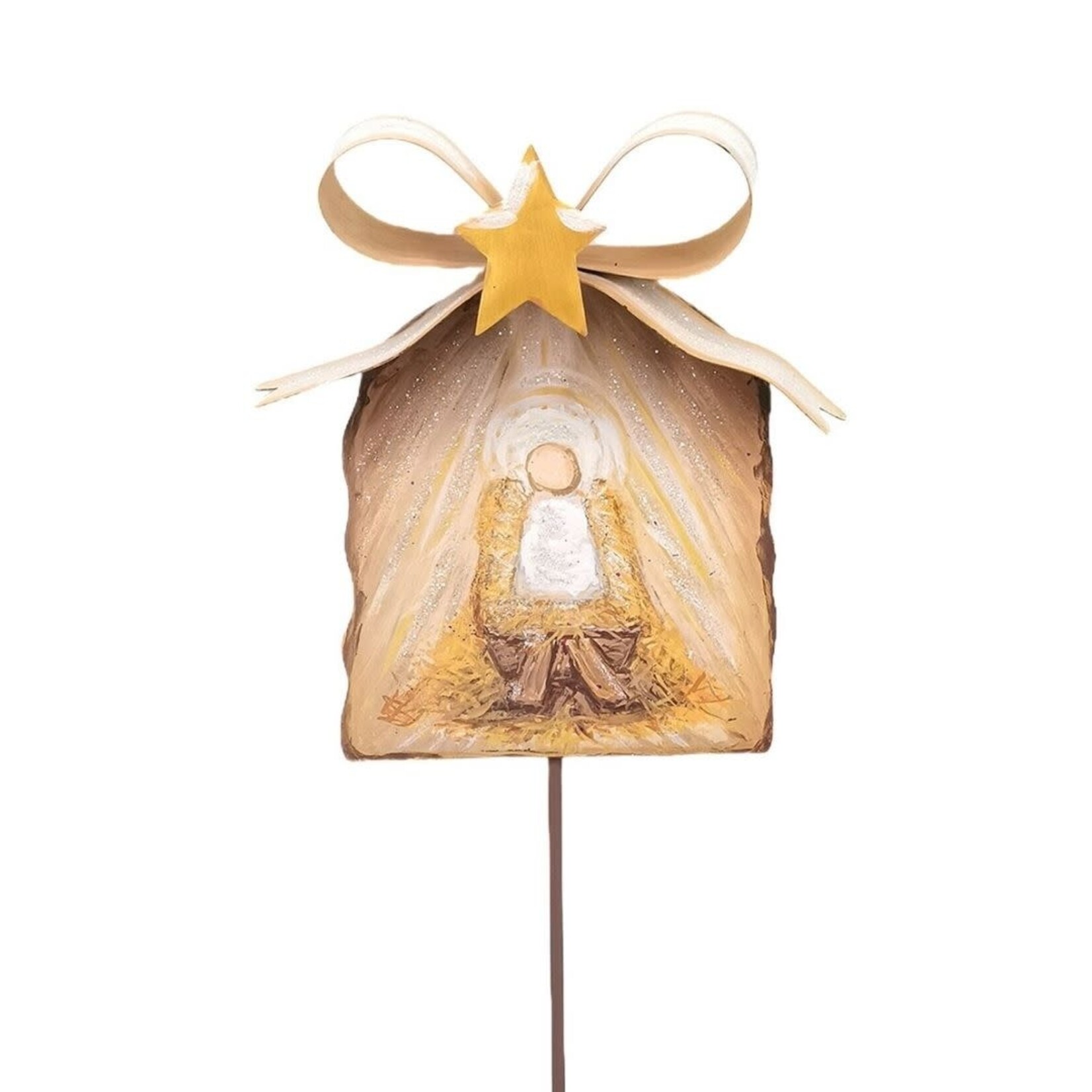 the round top collection gold bow manger & baby Jesus stake