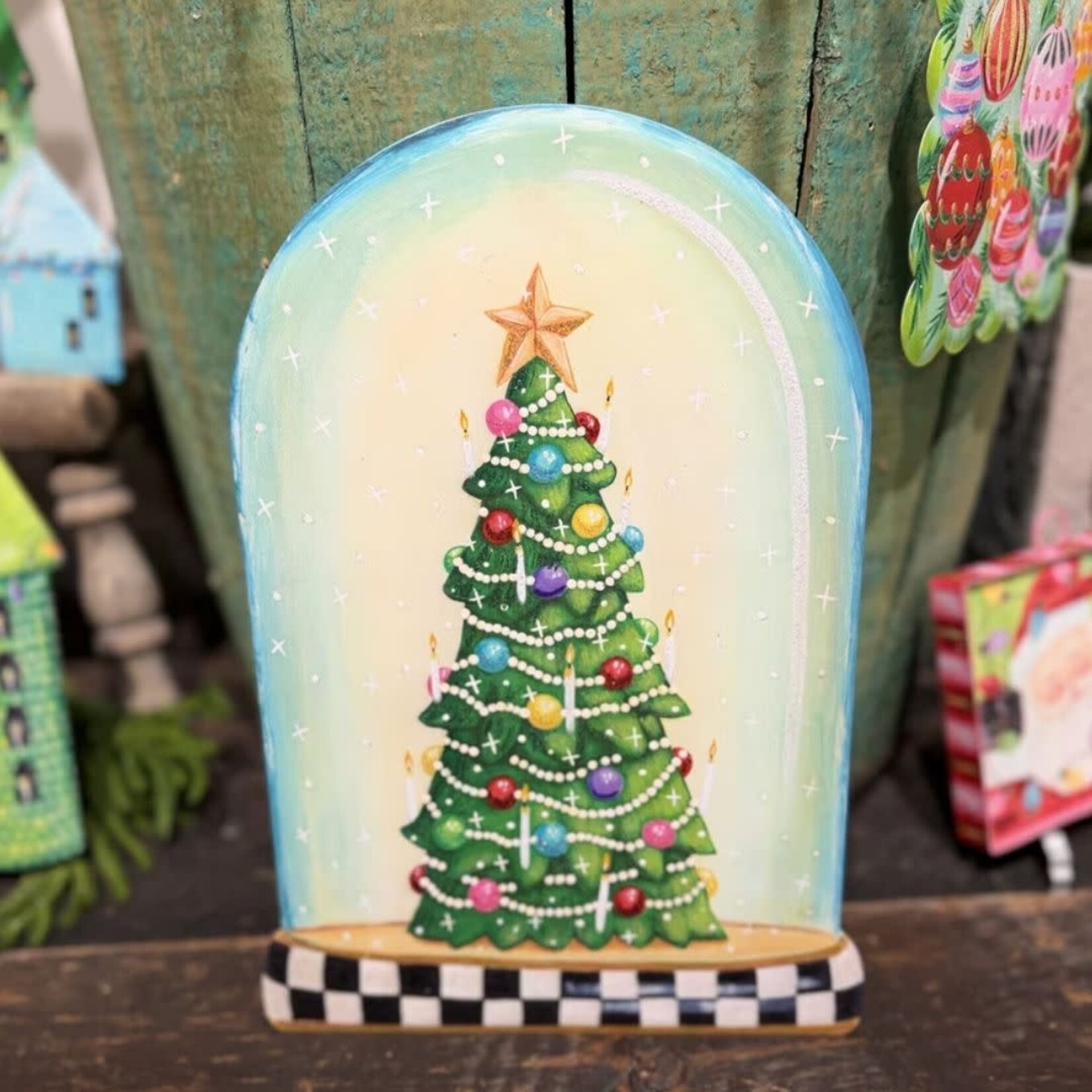 the round top collection merry & bright tree in cloche stake