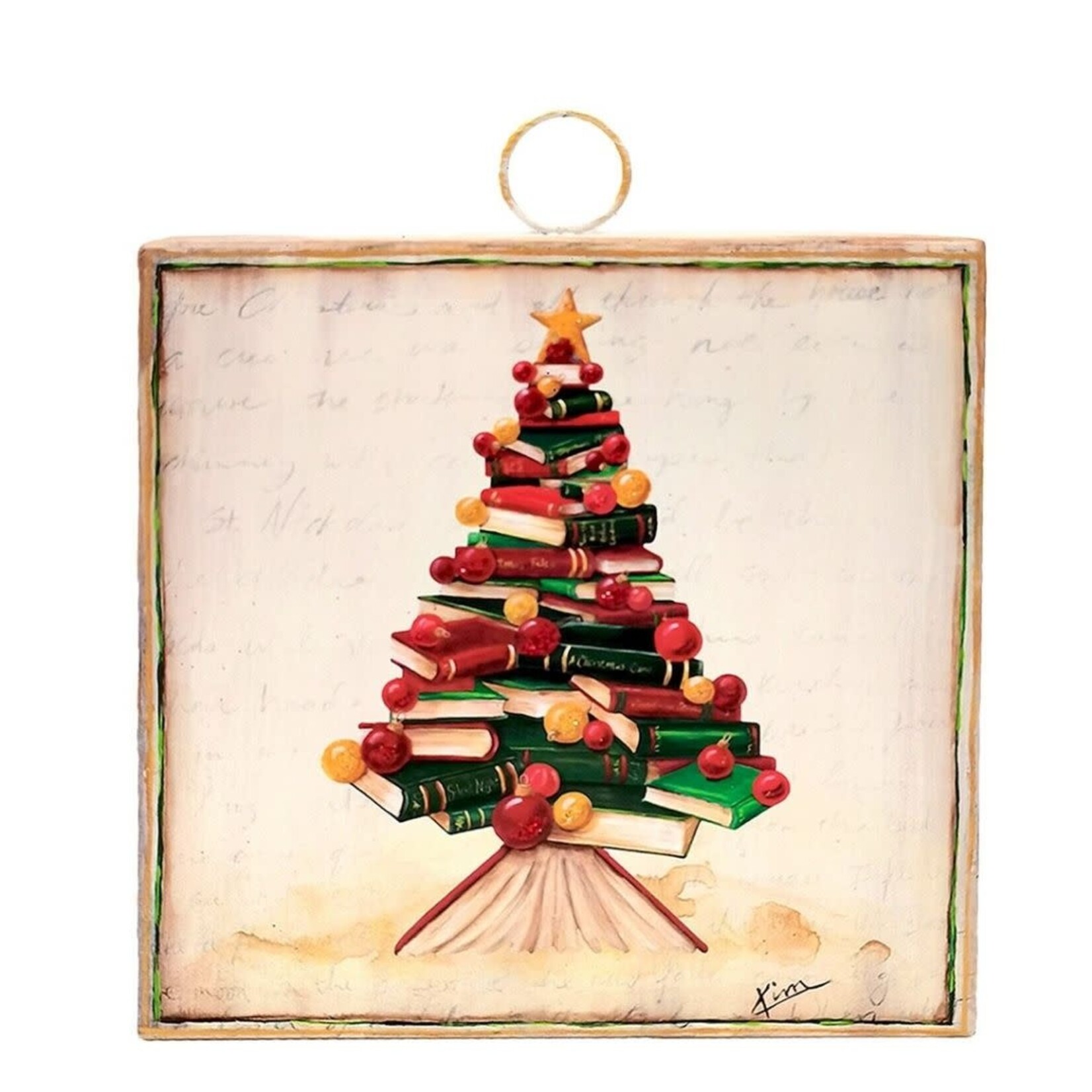 the round top collection book stack christmas tree charm