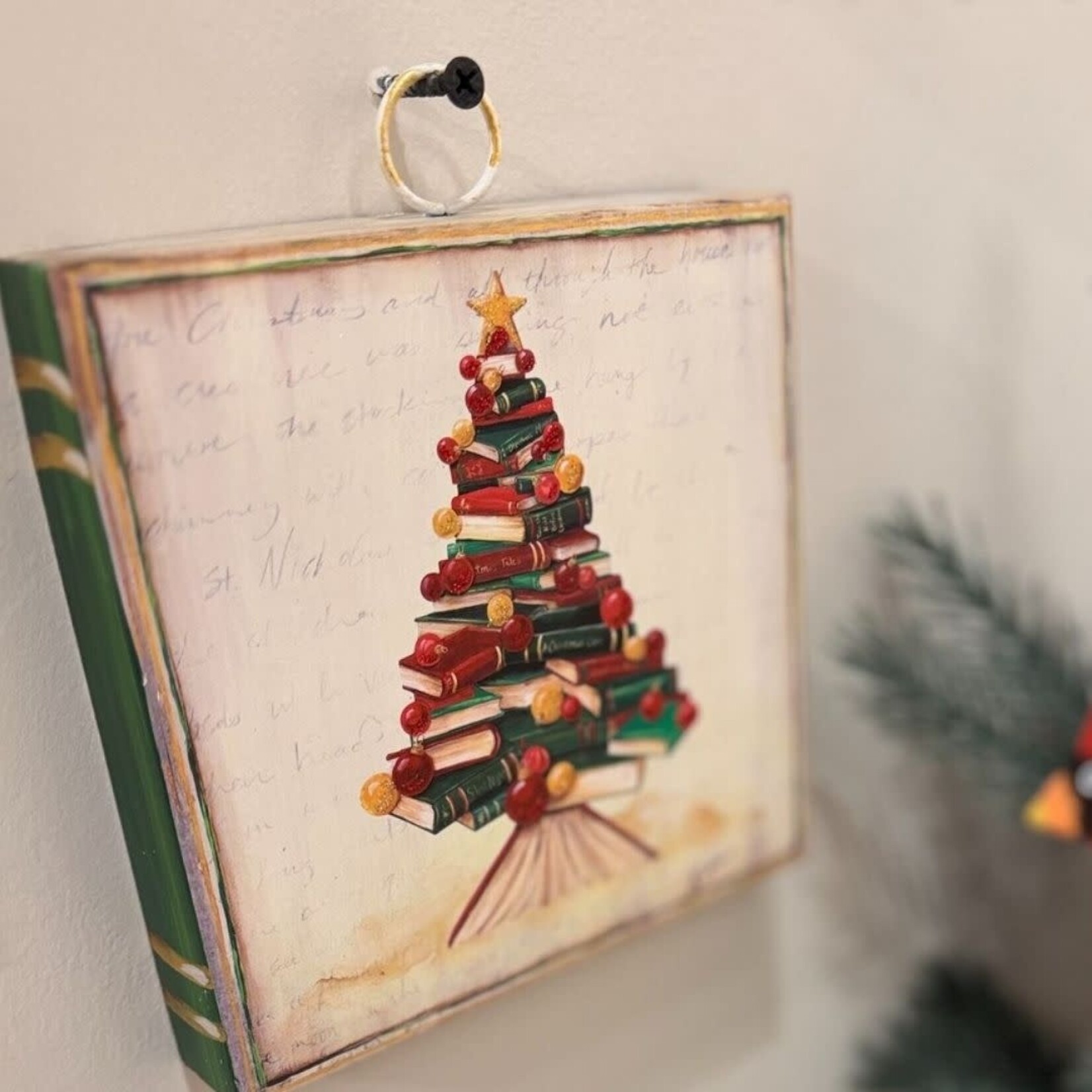 the round top collection book stack christmas tree charm