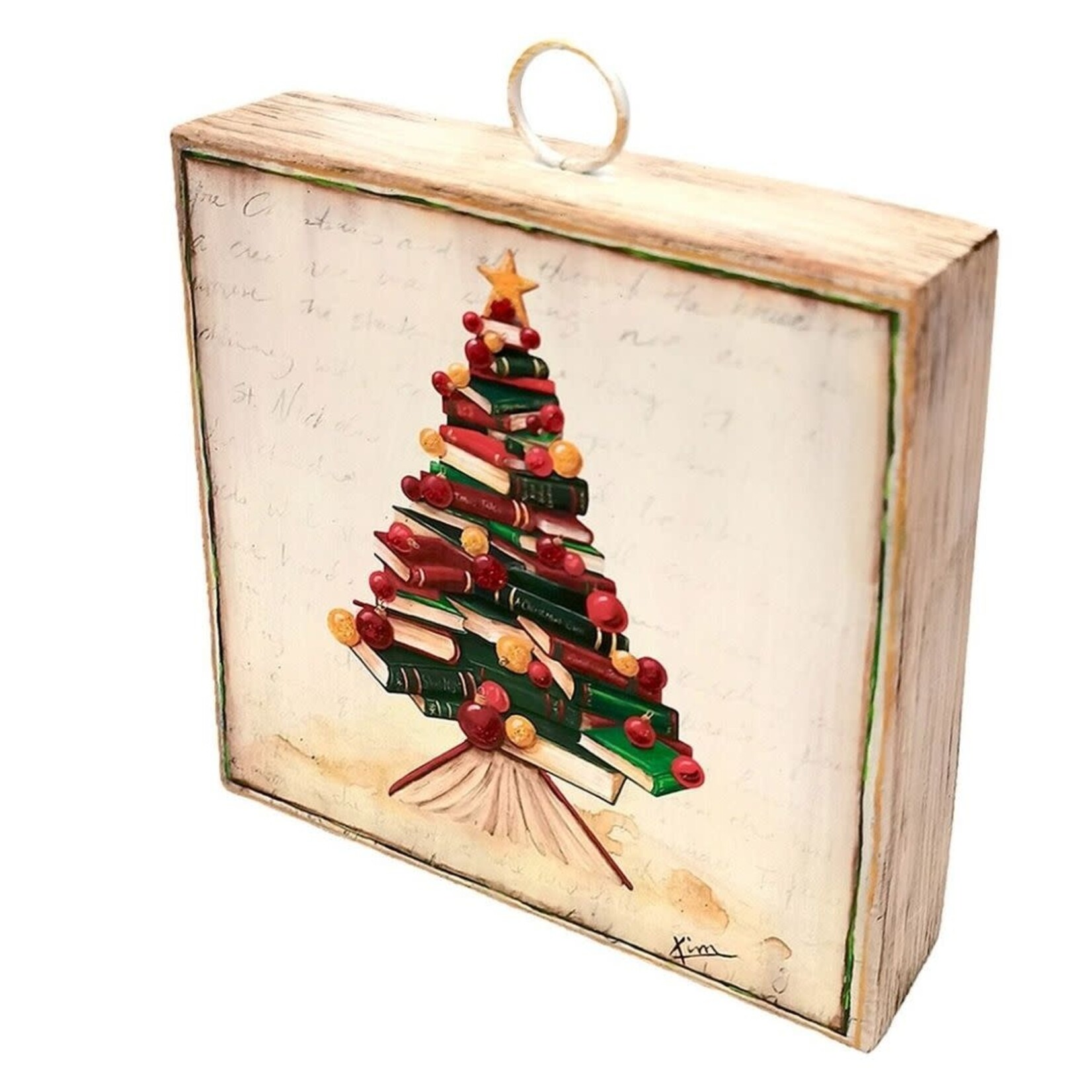 the round top collection book stack christmas tree charm