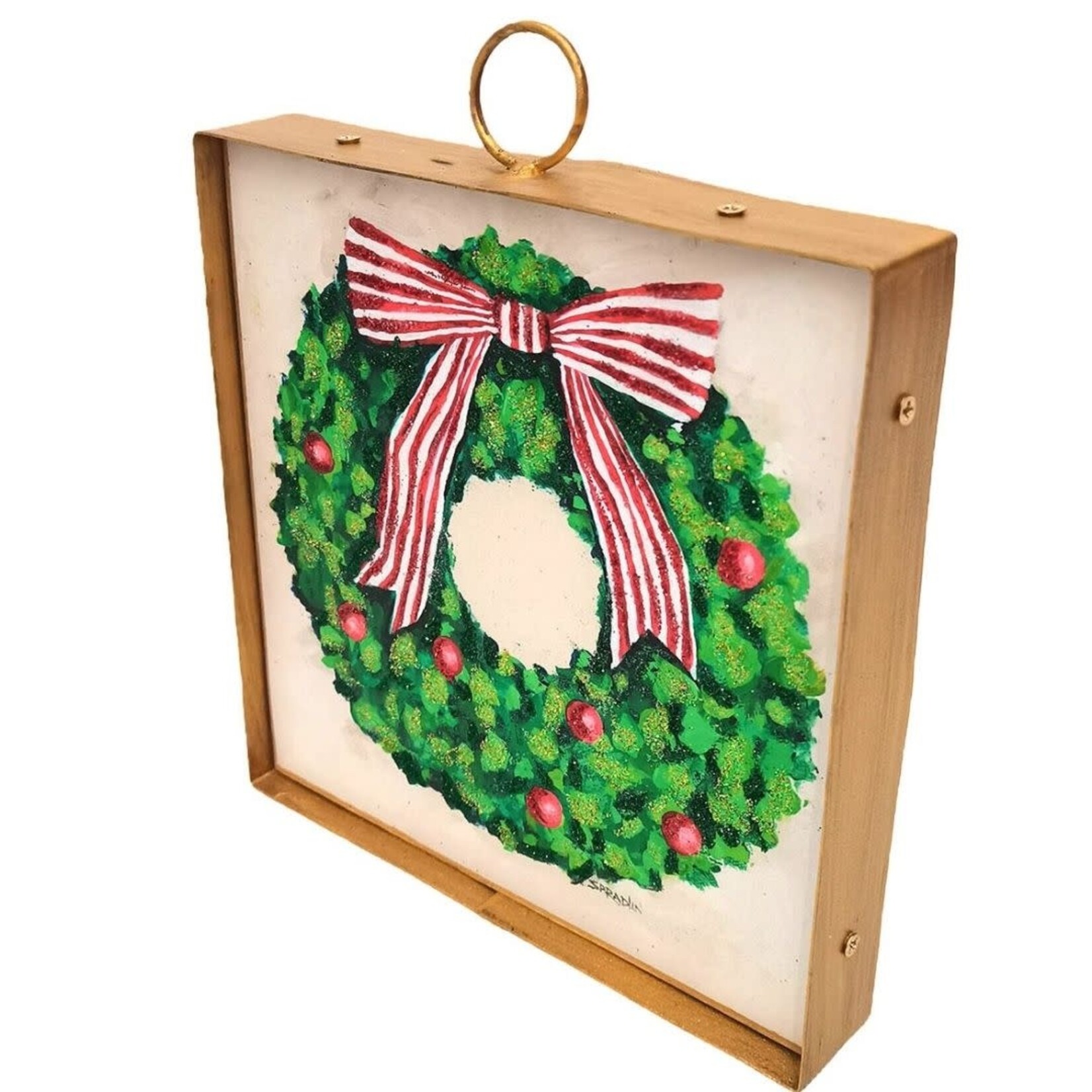 the round top collection green wreath red balls charm