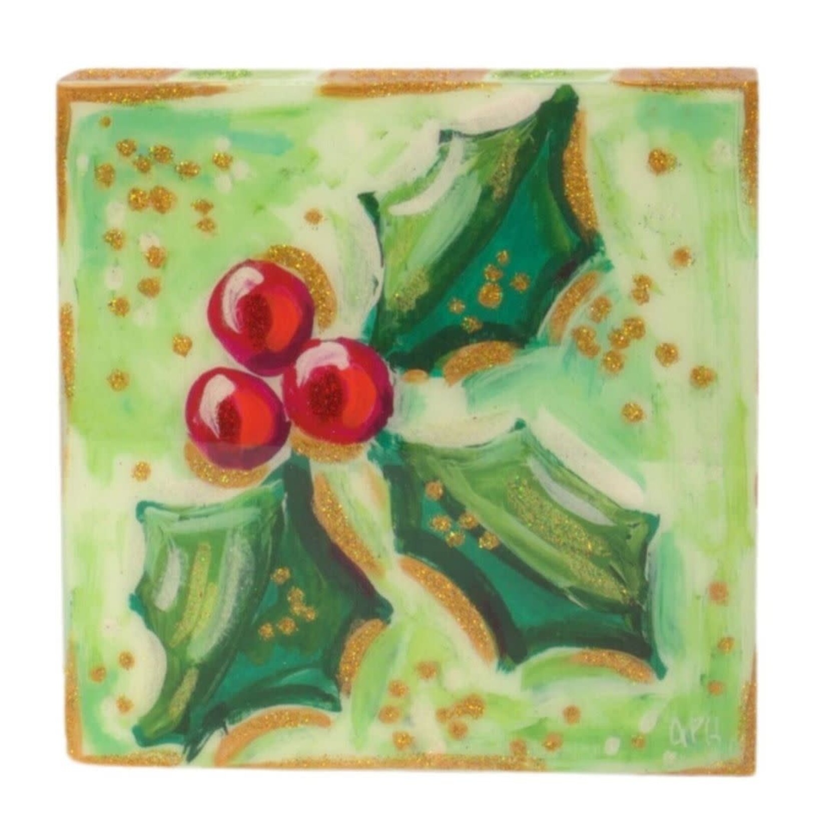 the round top collection resin holly bough canvas