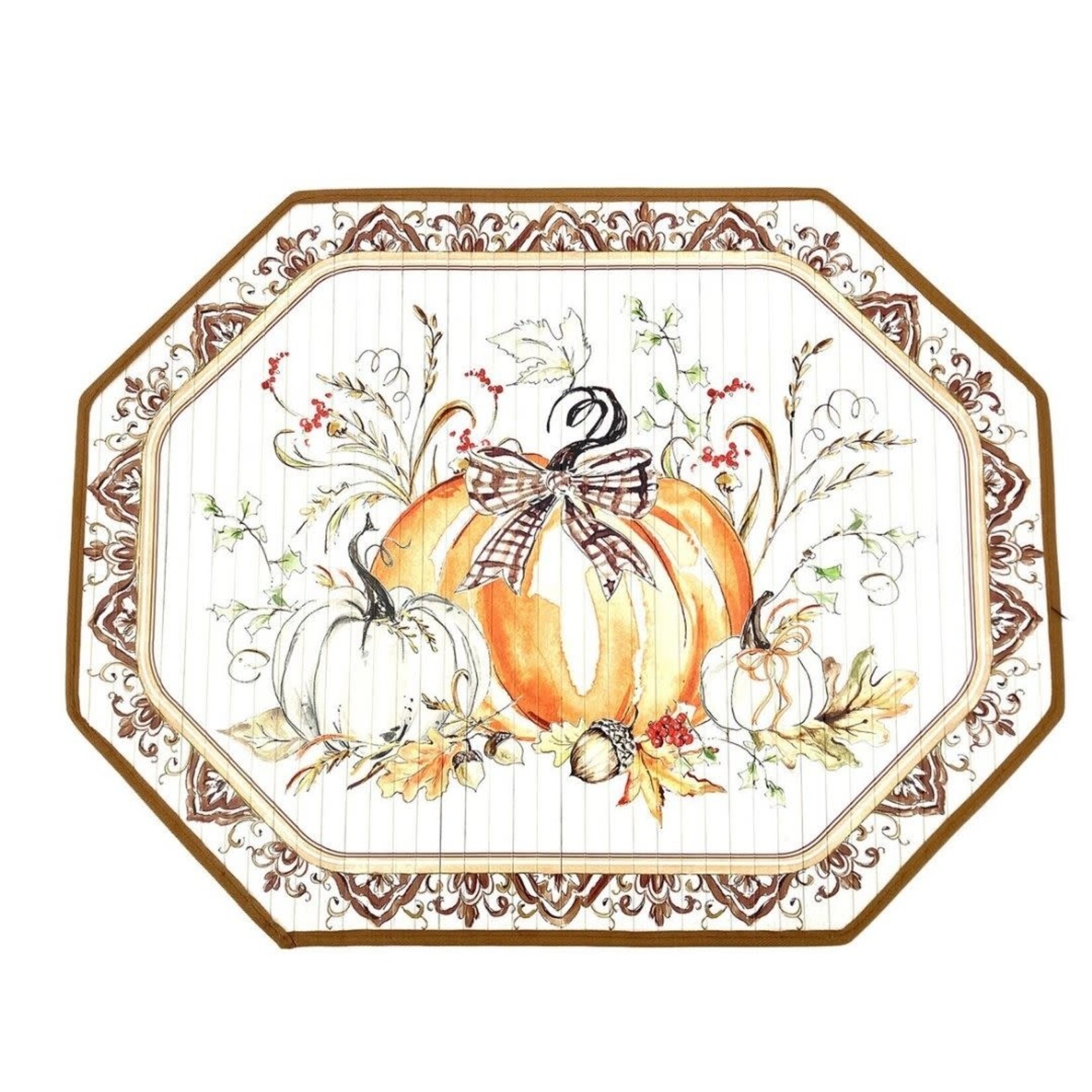 the round top collection festive pumpkin bamboo mat