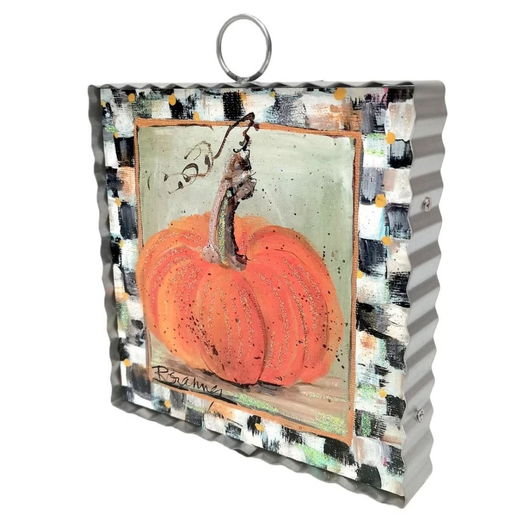 the round top collection orange pumpkin with checkered border charm