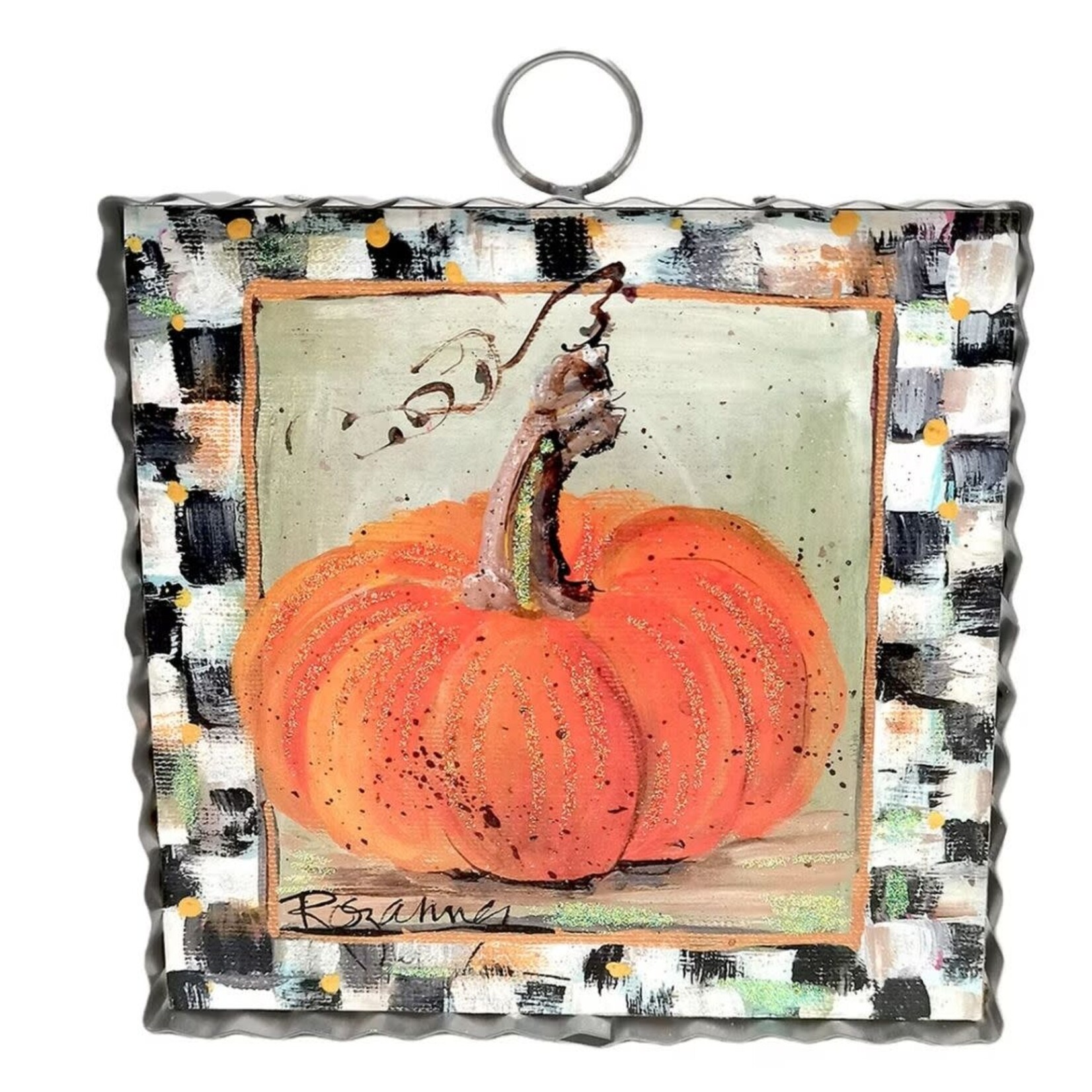 the round top collection orange pumpkin with checkered border charm