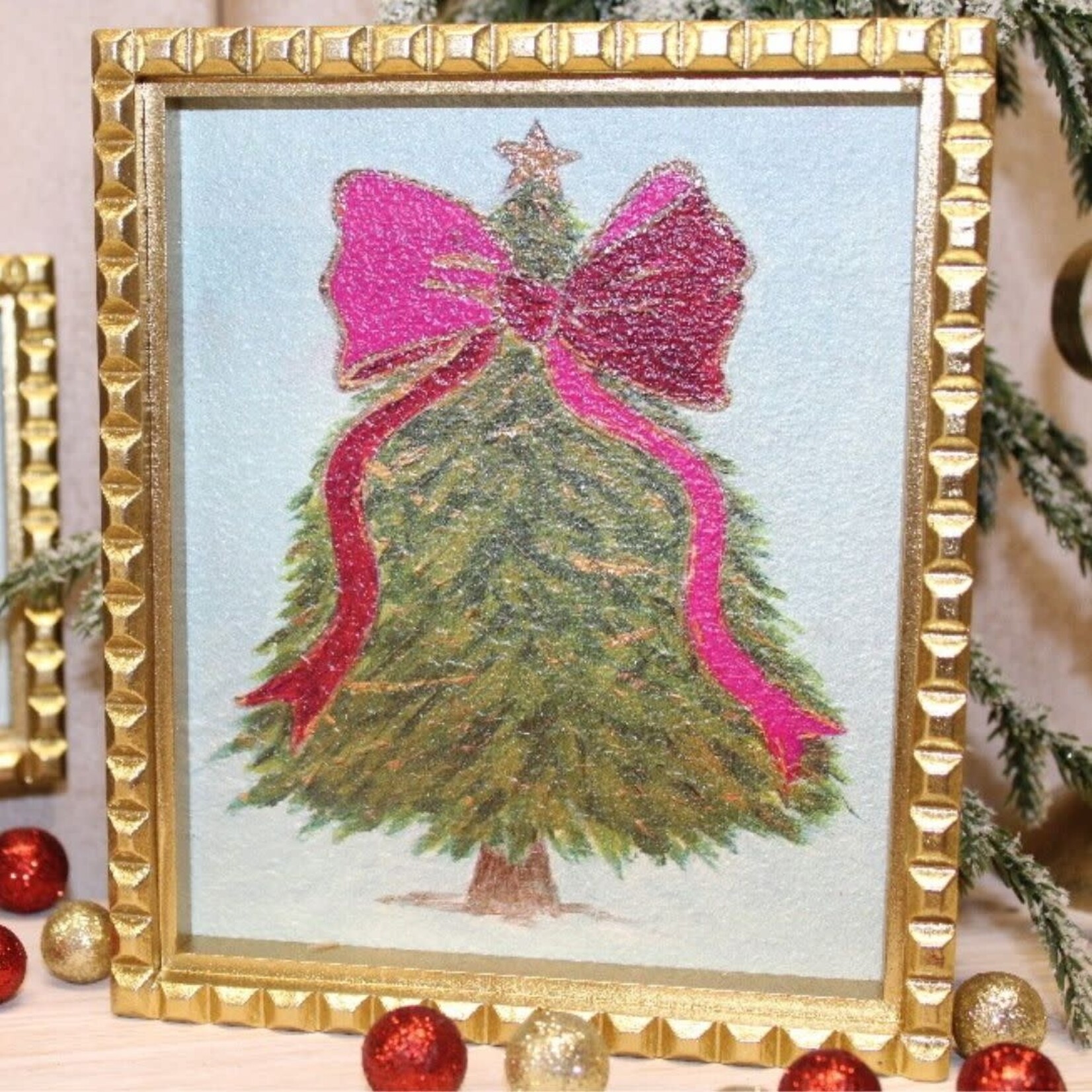 m. lynne designs tree with pink bow framed art