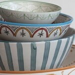 m. lynne designs teal stripes with reactive glaze serving bowl