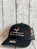 Beach and Barn Surfing Rooster Snapback Hat Solid Black
