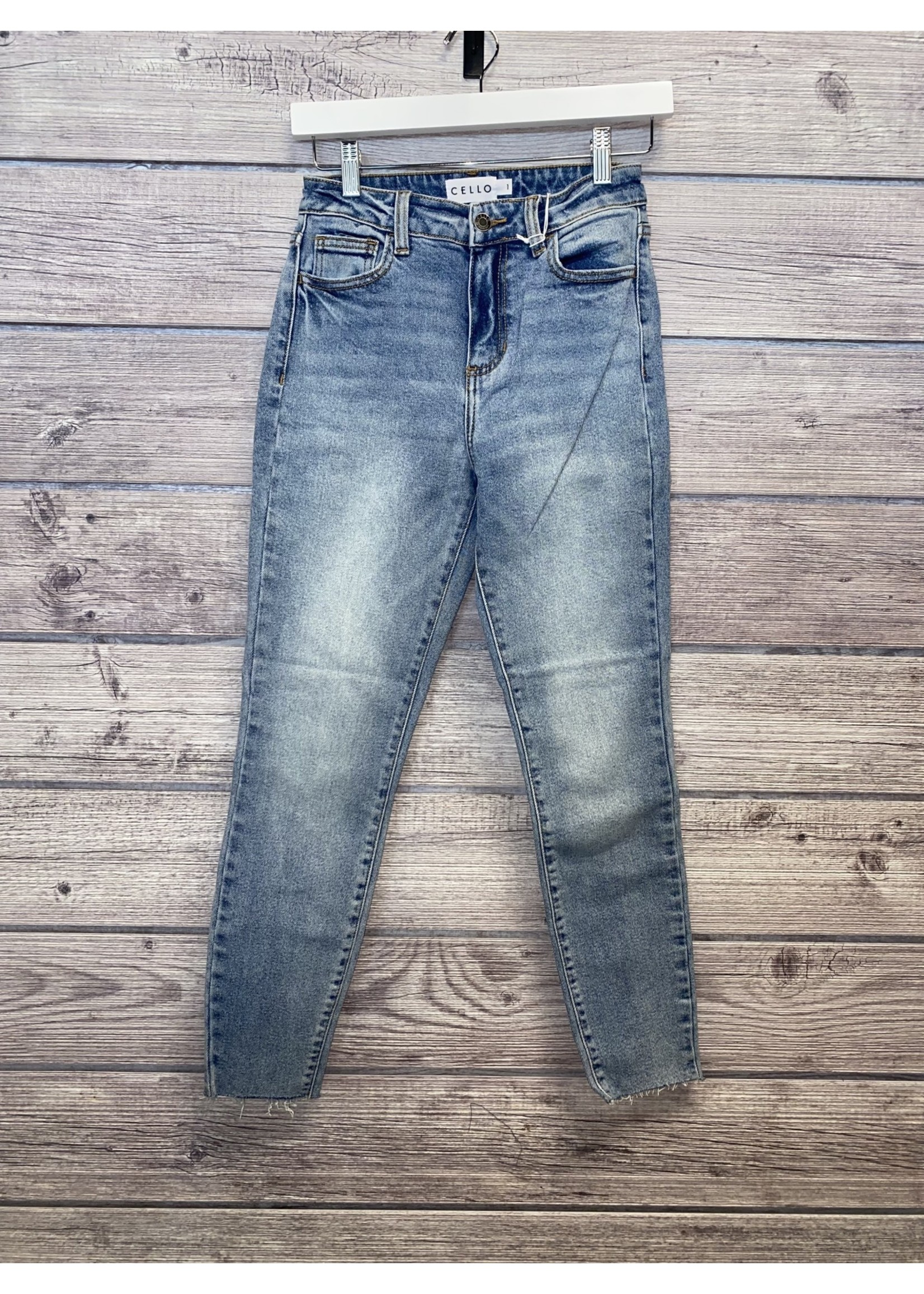 Cello High Rise Mom Skinny Jeans w/ Rawcut Hem