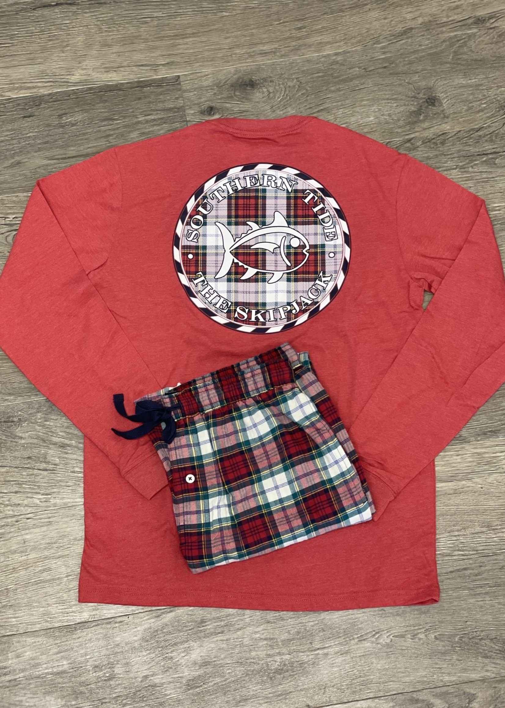 Southern Tide Youth Plaid SJ Medallion Heather L/S Tee