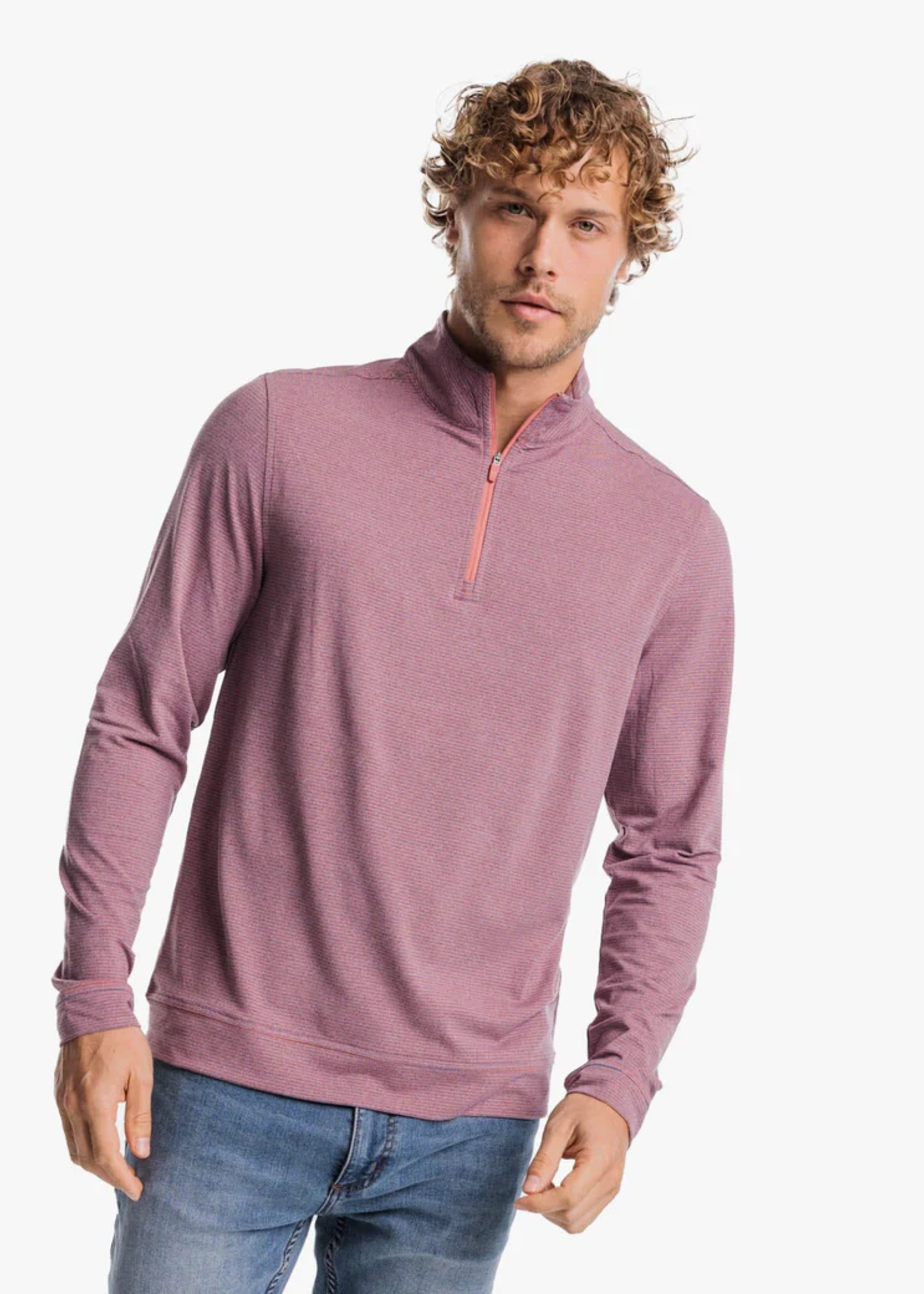 Southern Tide Cruiser Heather Micro-Stripe Performance Quarter Zip Pullover