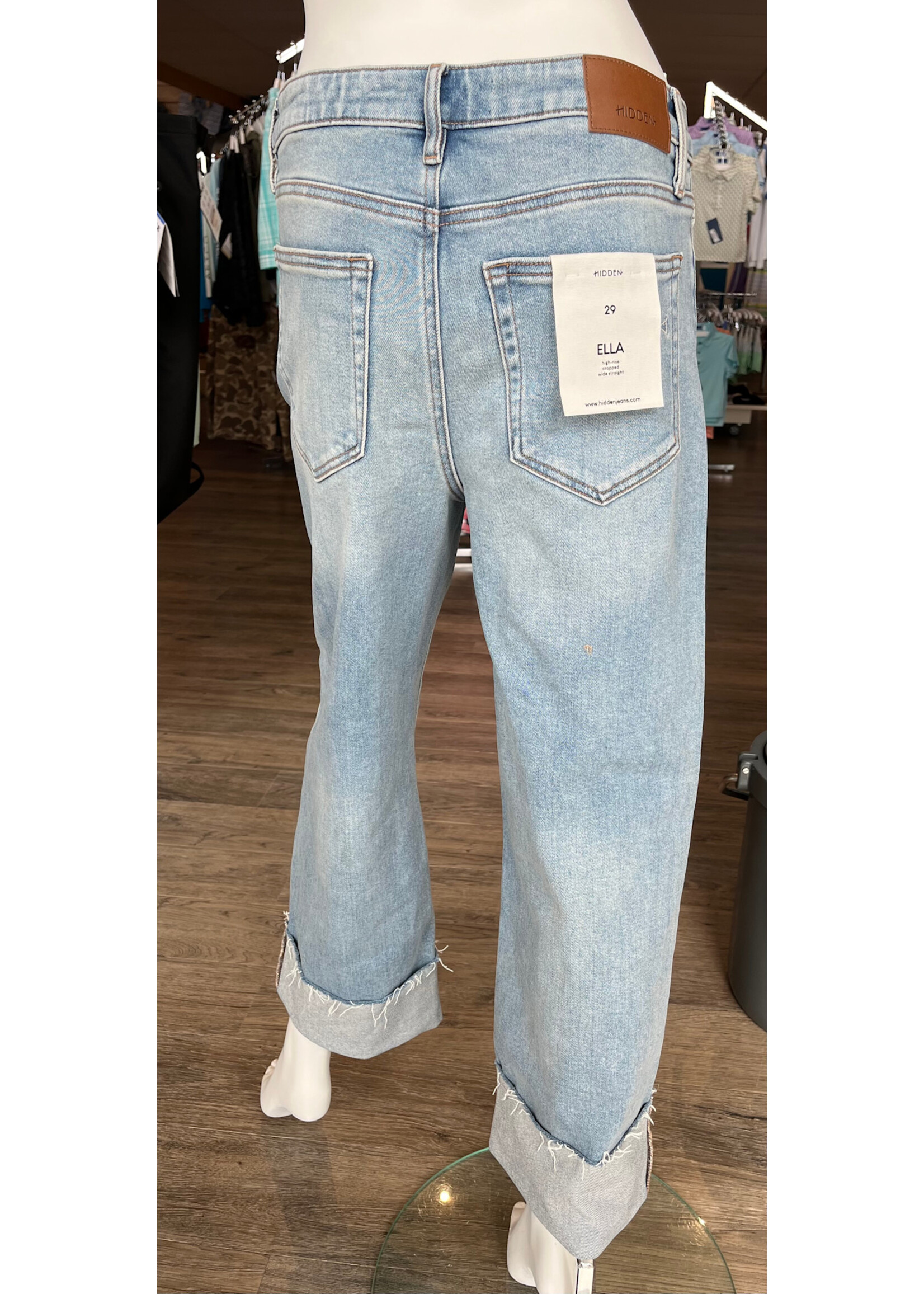 Hidden Ella High Rise Straight Wide Cuffed Jeans