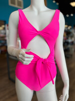 Vanilla Monkey Solid Halter Cutout Tie Waist One Piece