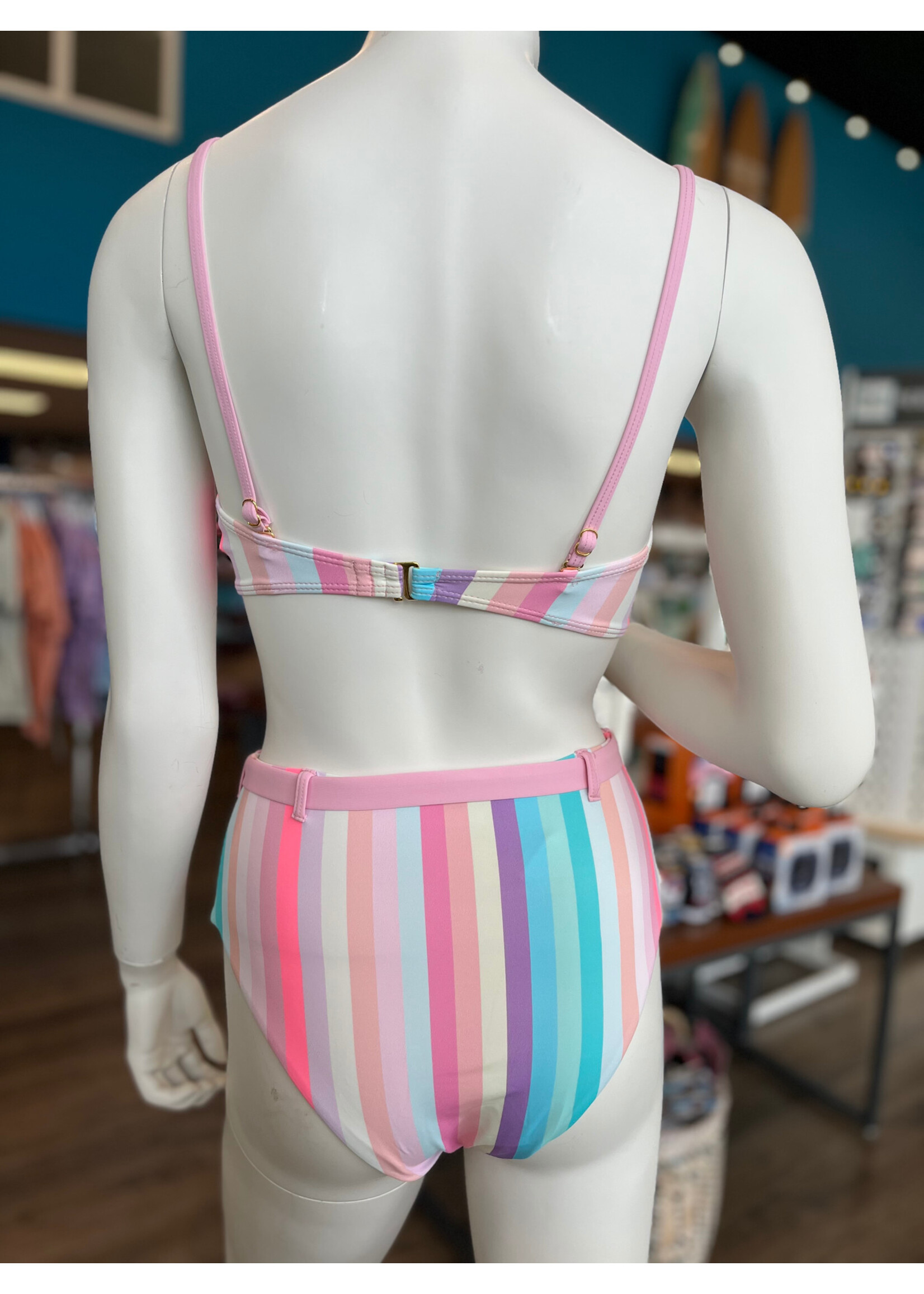 Vanilla Monkey Striped Bandeau Belted Bikini Set