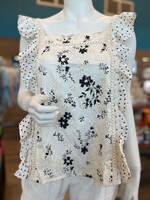 Davi & Dani Eyelet Square Neck Ruffle Sleeve Top