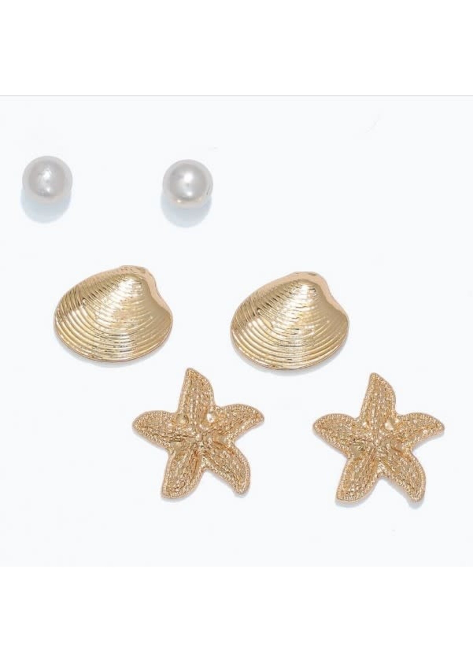 Earrings - Trio Pearl Clam Starfish