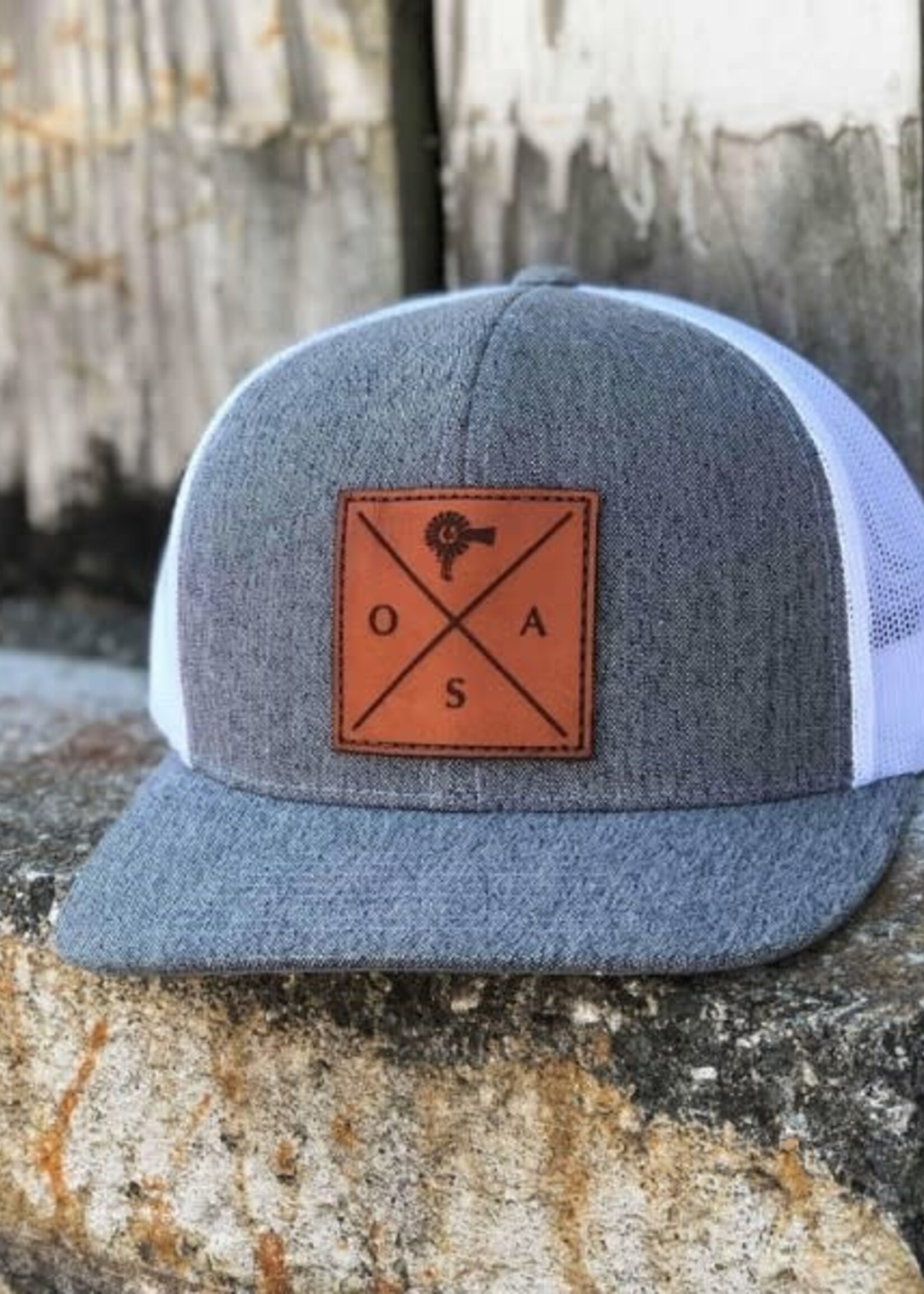 Old South Cross Leather Patch Trucker Hat - Grey Heather