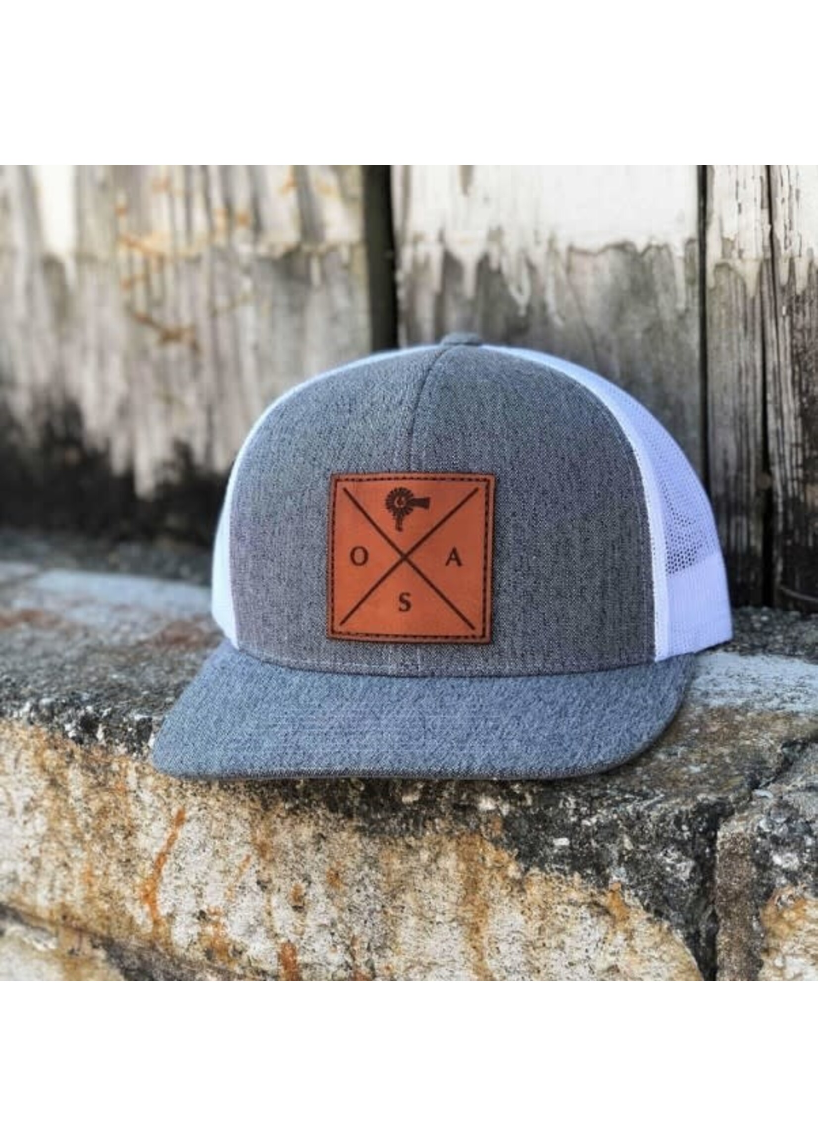 Old South Cross Leather Patch Trucker Hat - Grey Heather