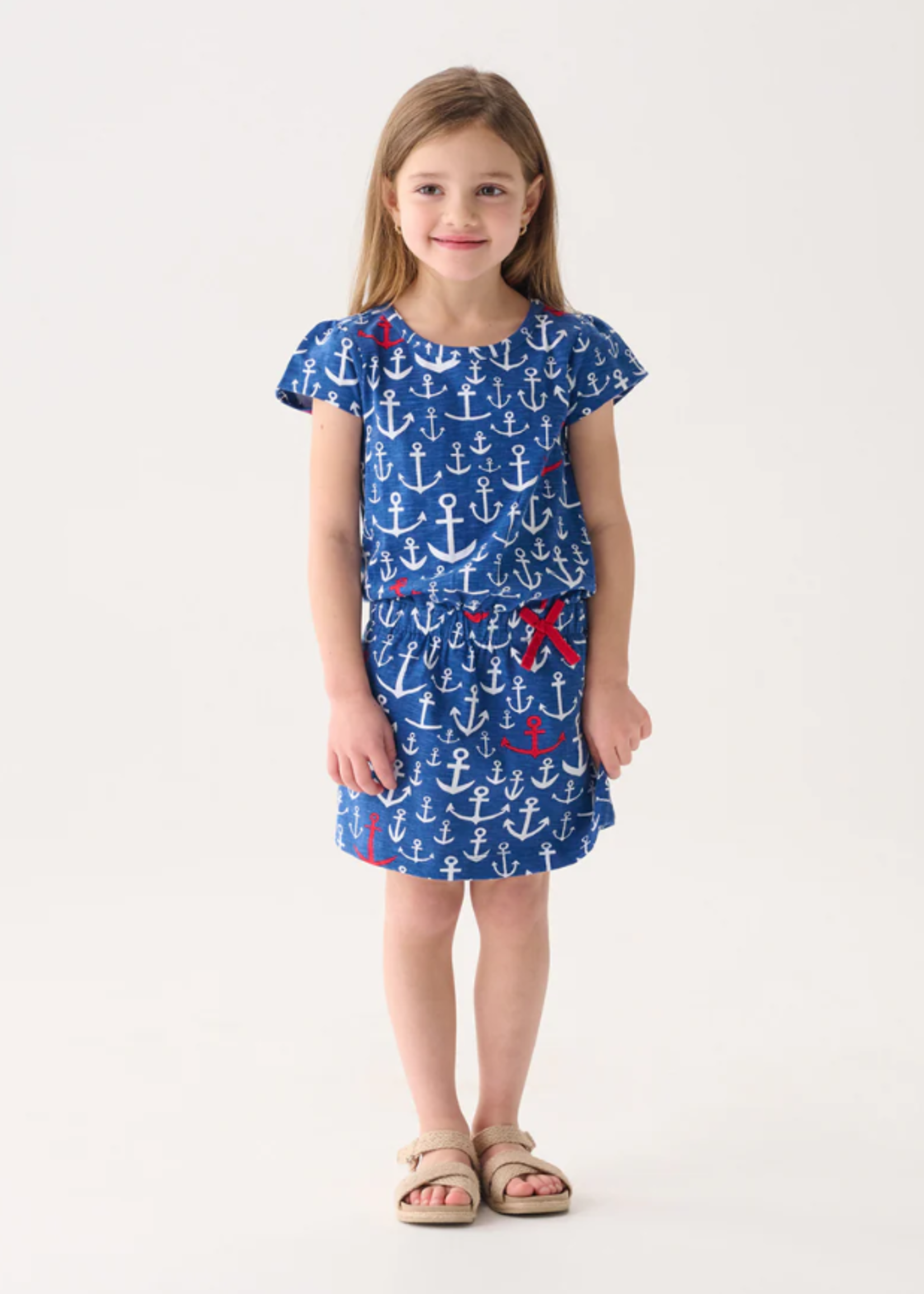 Capelton Road Girls Stacked Anchors T-Shirt Dress