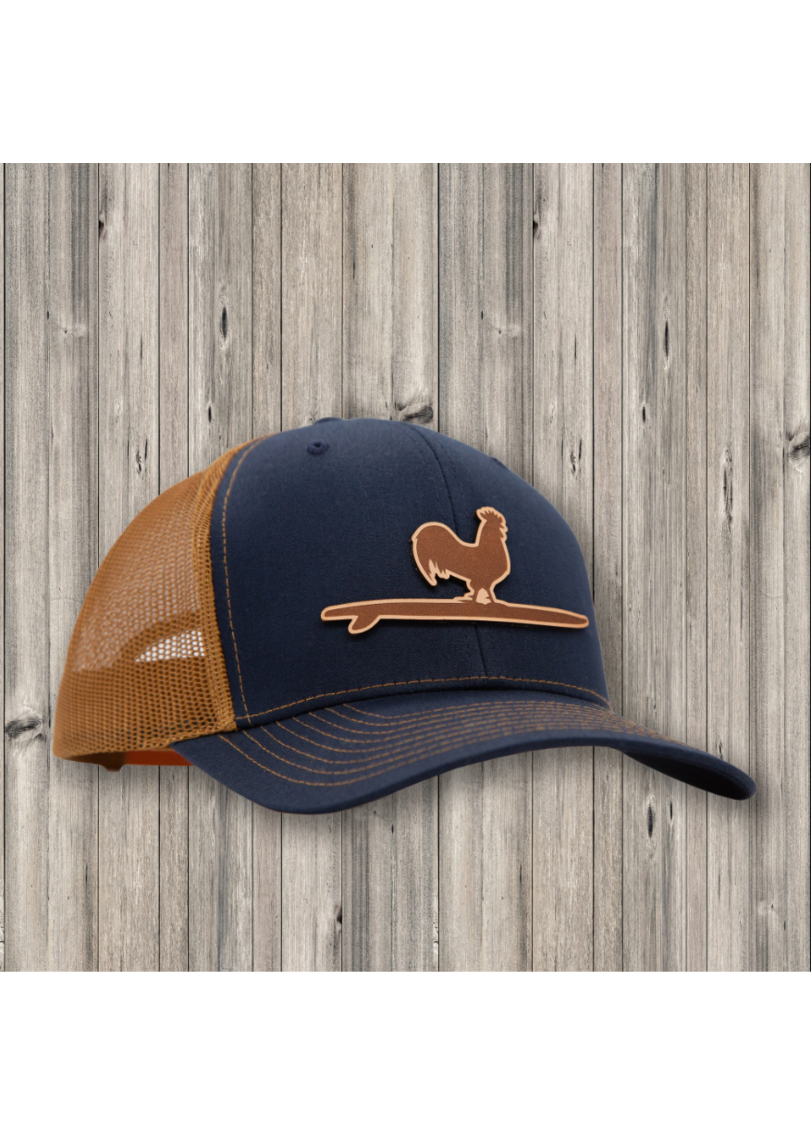 Beach and Barn Etched Leather Snapback - Navy/Khaki