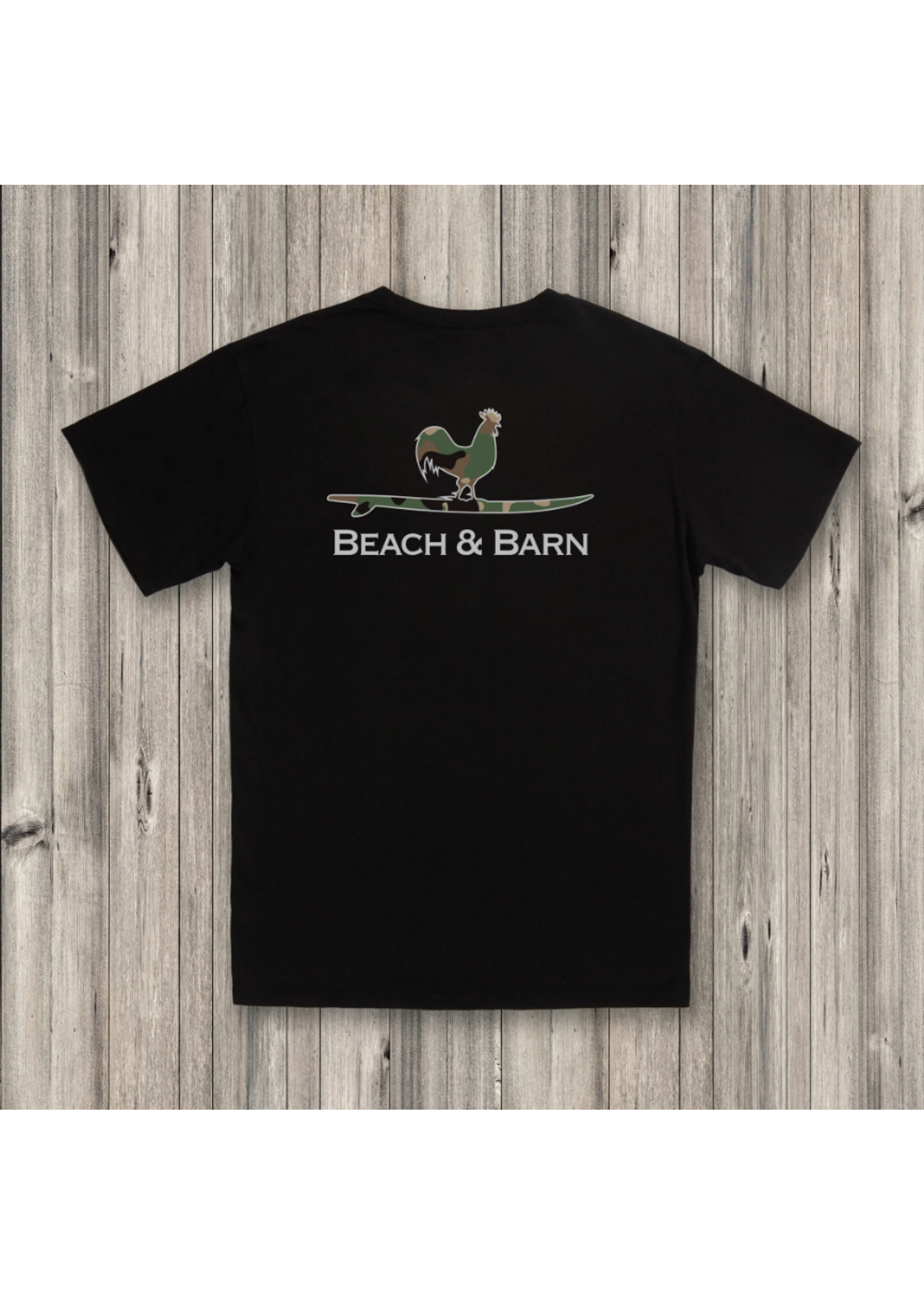 Beach and Barn Camo Surfing Rooster Tee