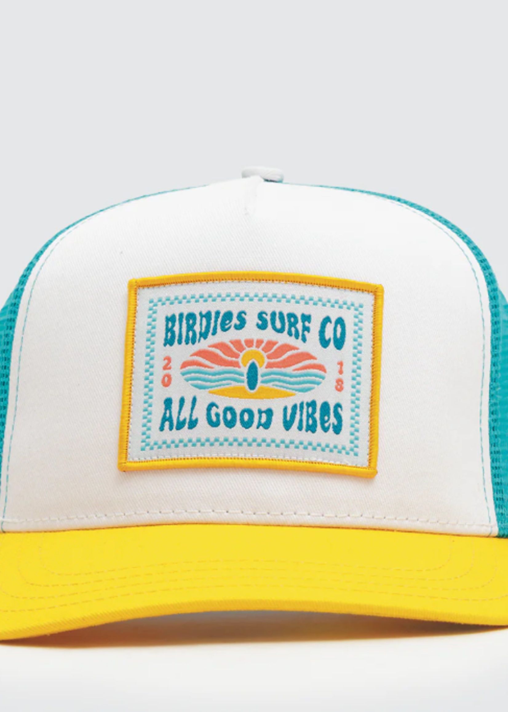 Waggle Birdie's Surf Co Trucker Hat - Teal/Yellow