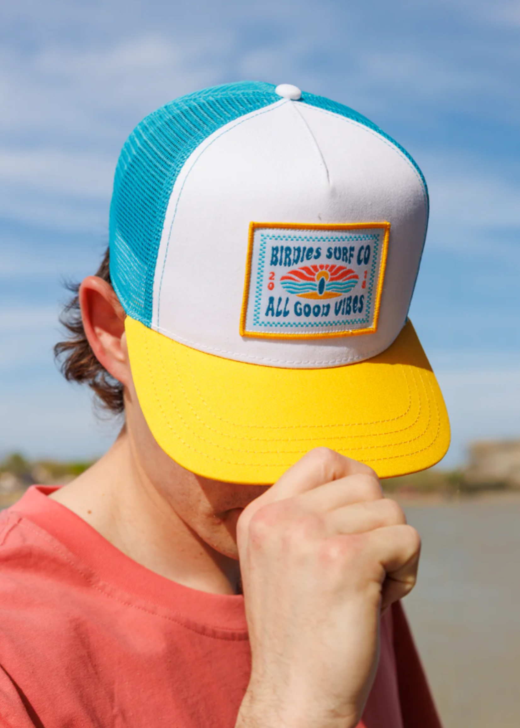 Waggle Birdie's Surf Co Trucker Hat - Teal/Yellow