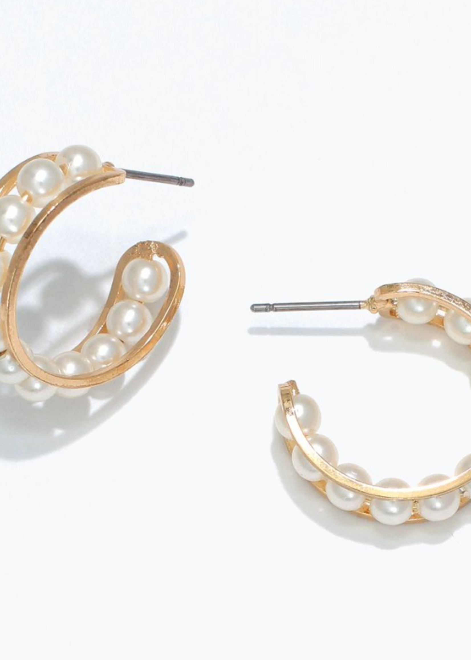 Earrings - Gold Hoops with Pearls