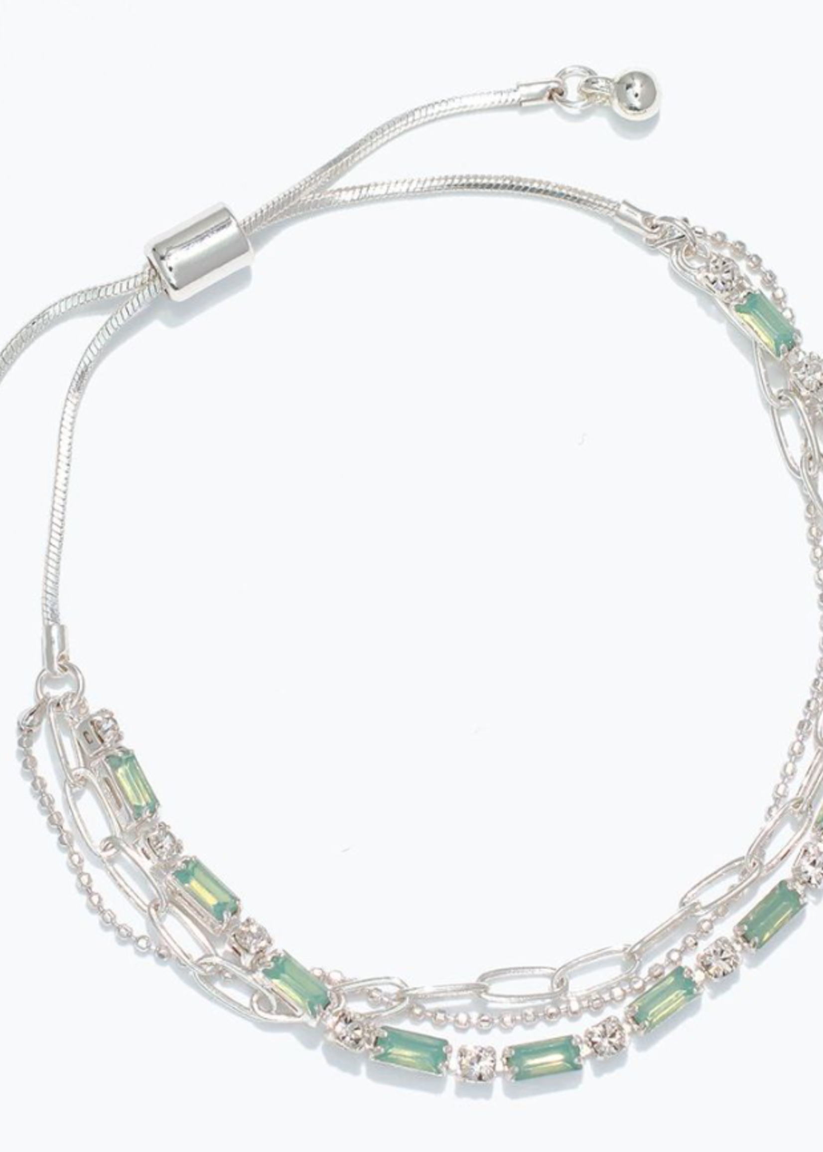 Bracelet - Silver w/ Green Crystals