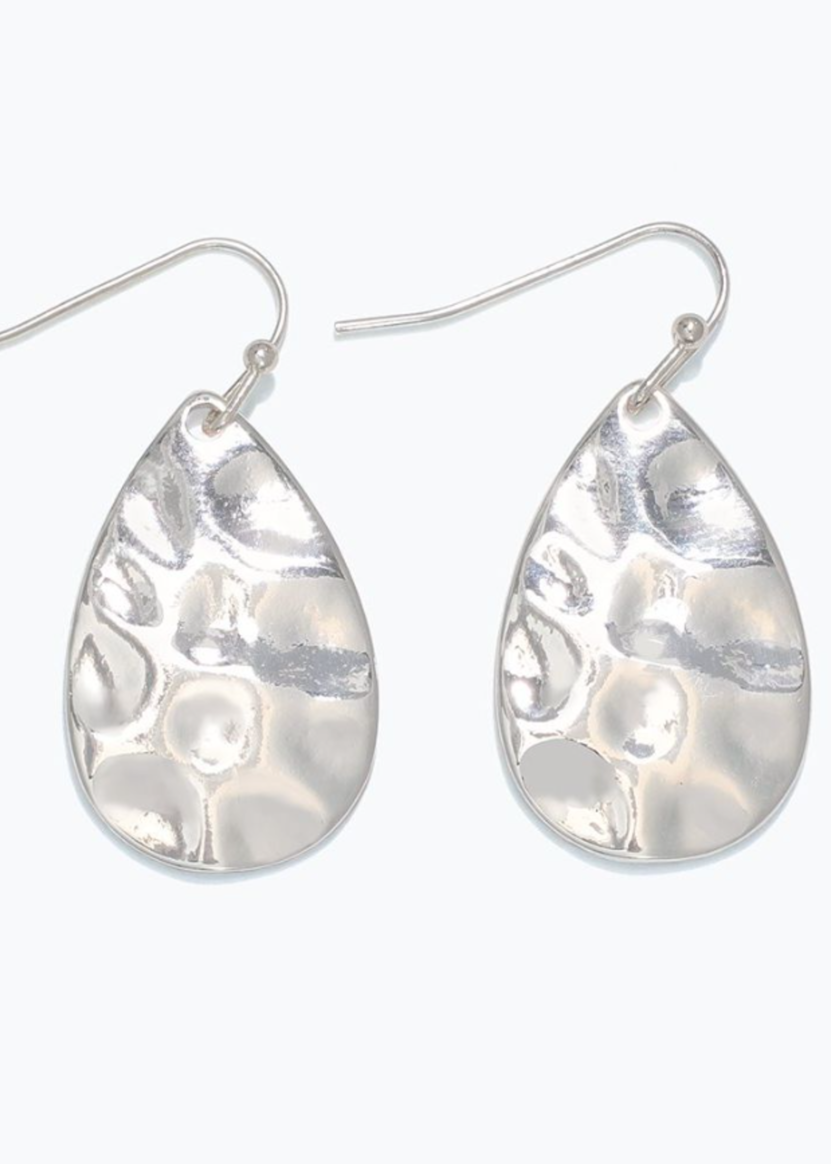 Earrings - Silver Hammered Teardrops