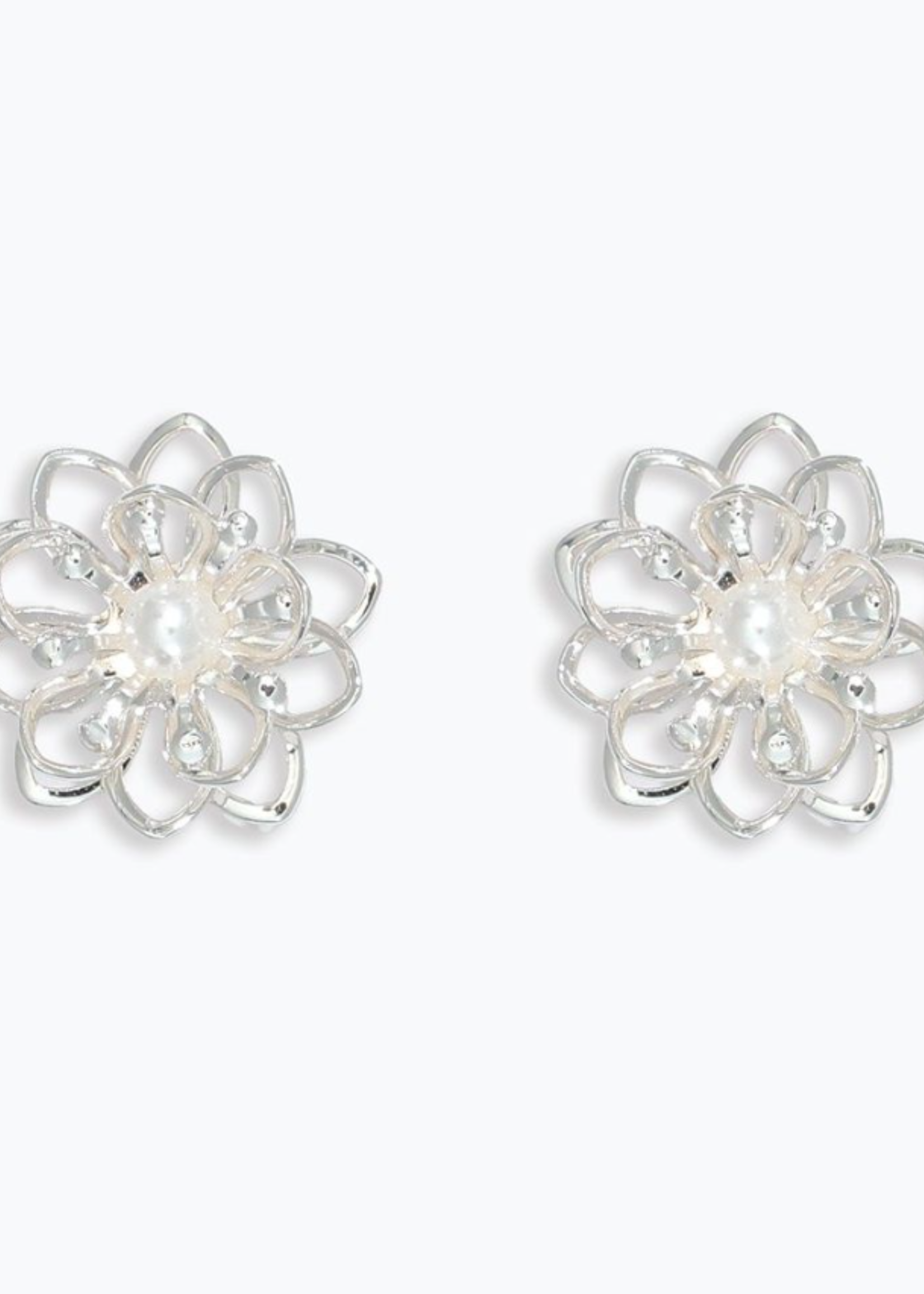 Earrings - Silver Flowers w/ Pearls