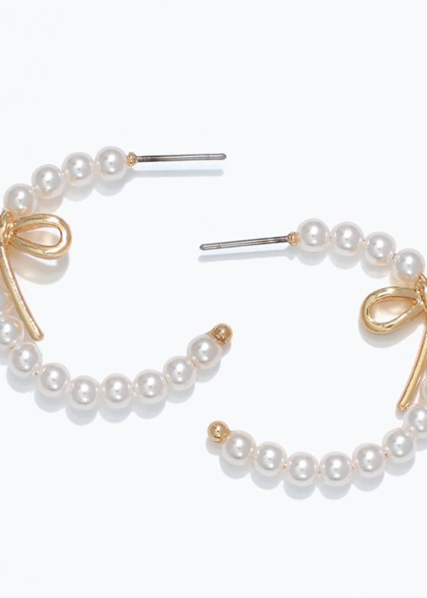 Earrings - Pearl Hoops w/ Gold Ribbons