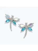 Earrings - Clear AB & Aqua Dragonfly