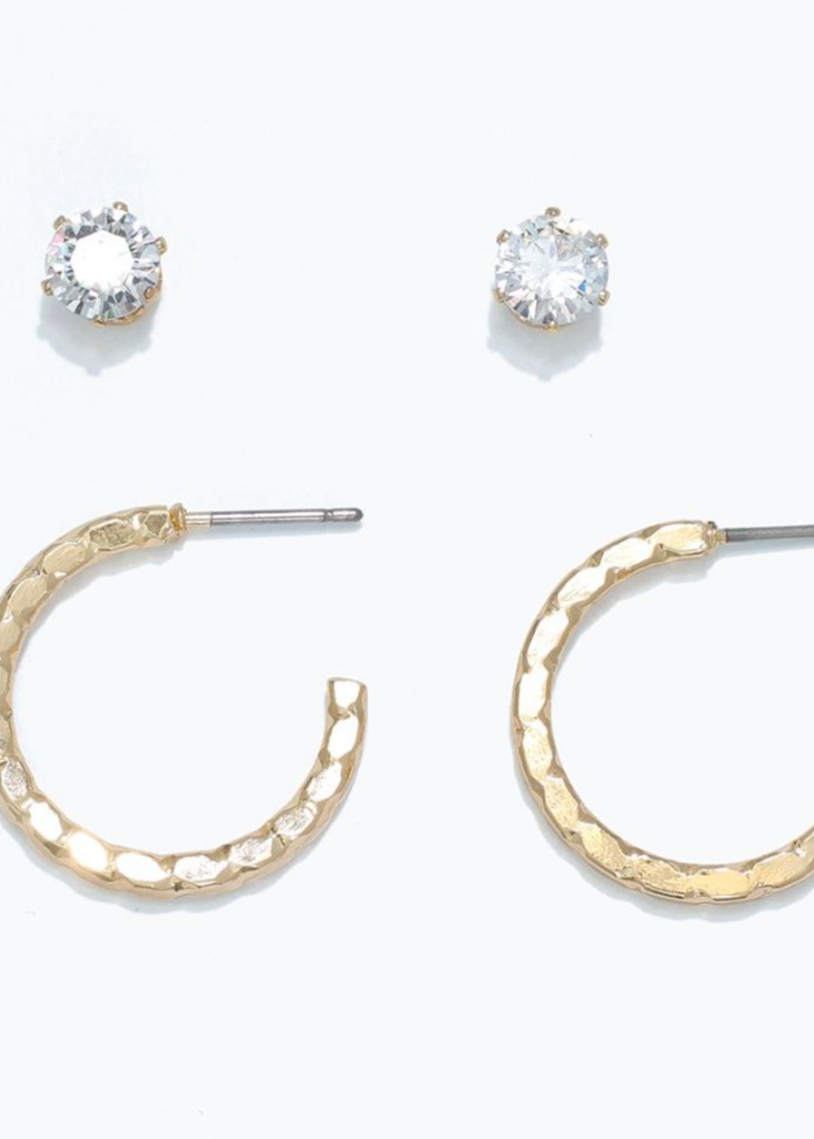 Earrings - Duo CZ Stud + Gold Hoop