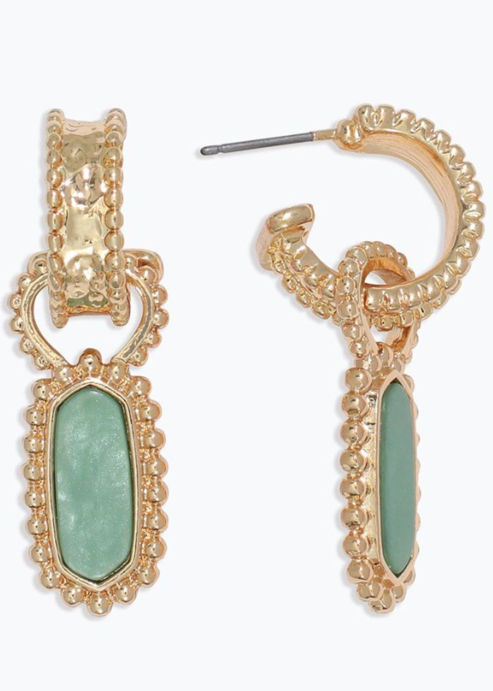 Earrings - Hammered Gold w/ Sage Green
