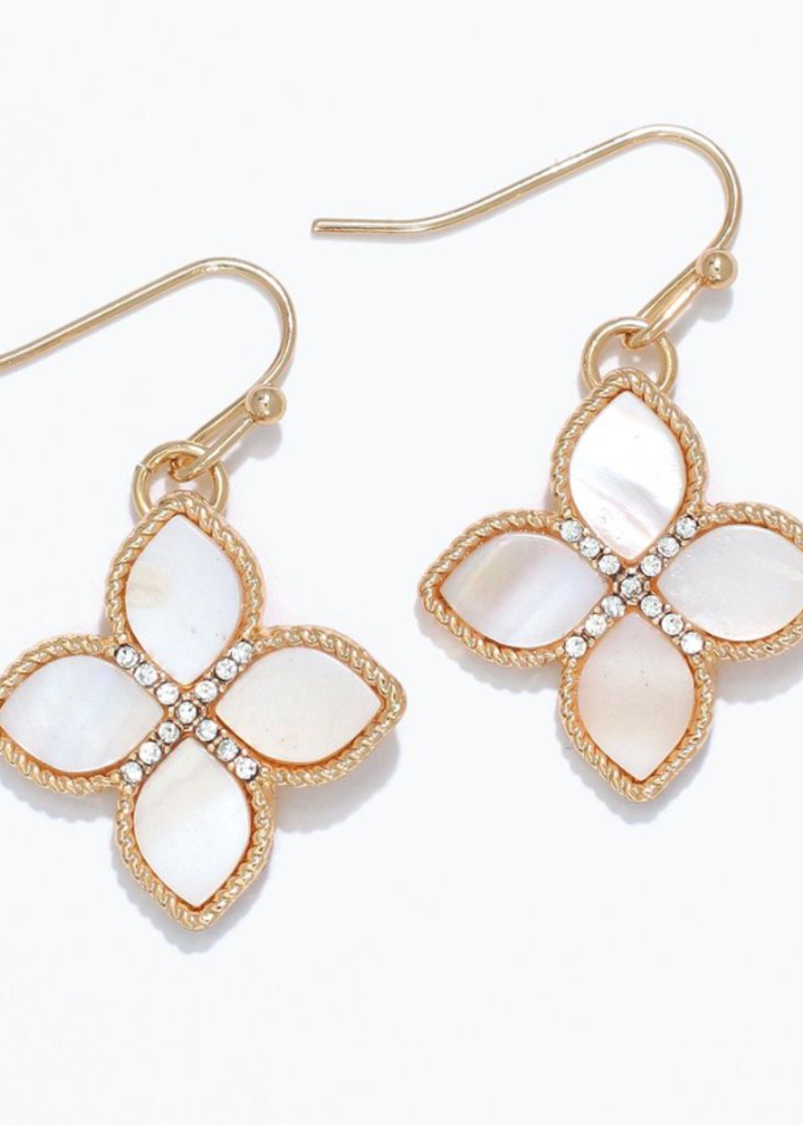 Earrins - Gold MOP Floral w/ Crystals