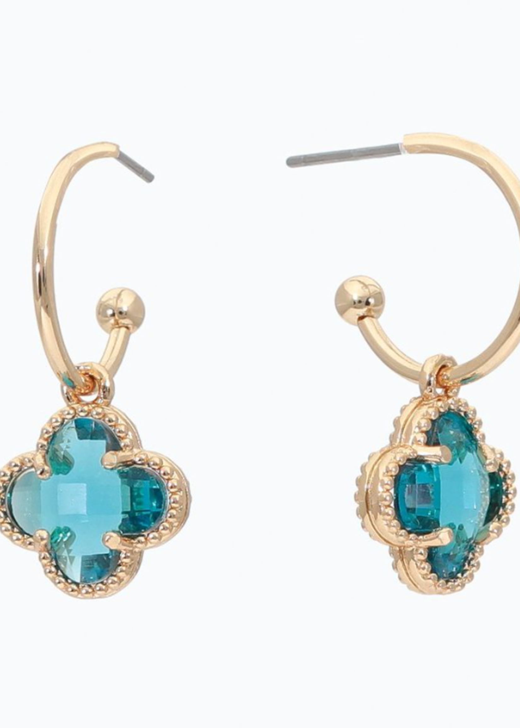 Earrings - Gold with Blue Crystal Clover