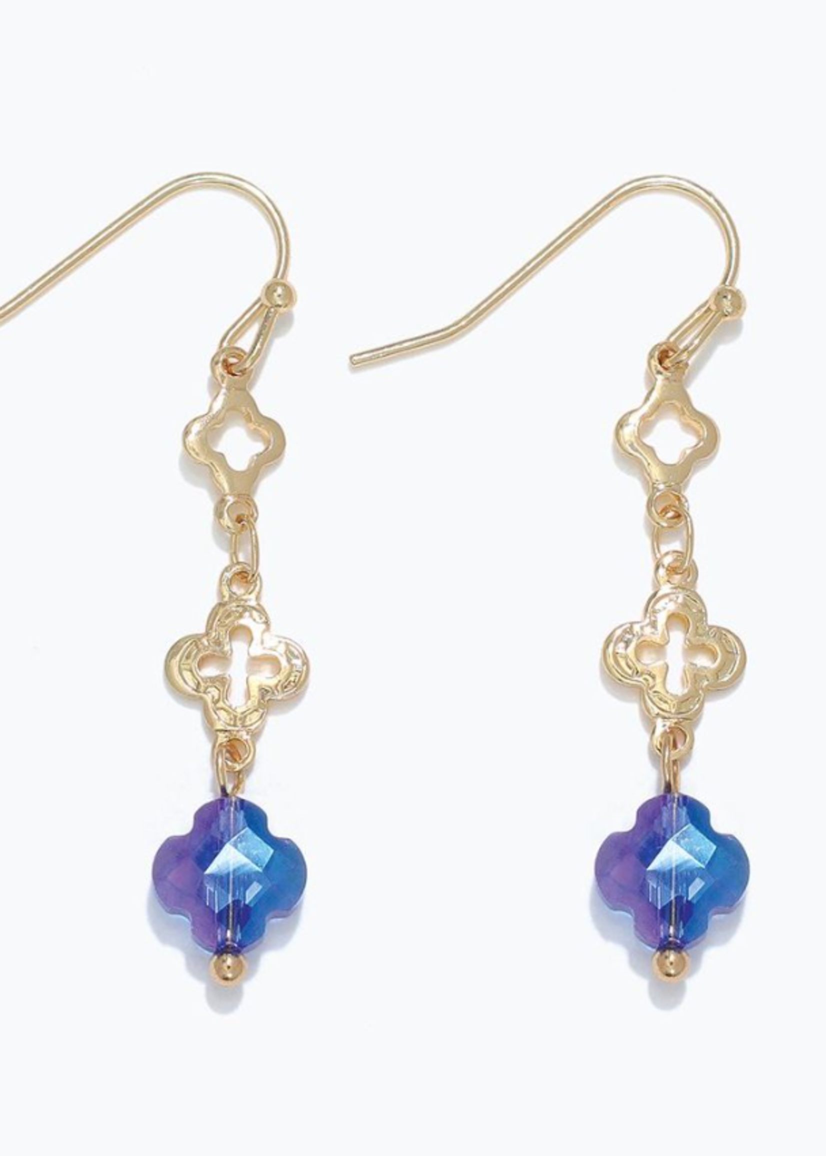 Earrings - Gold + Blue Clover Dangle