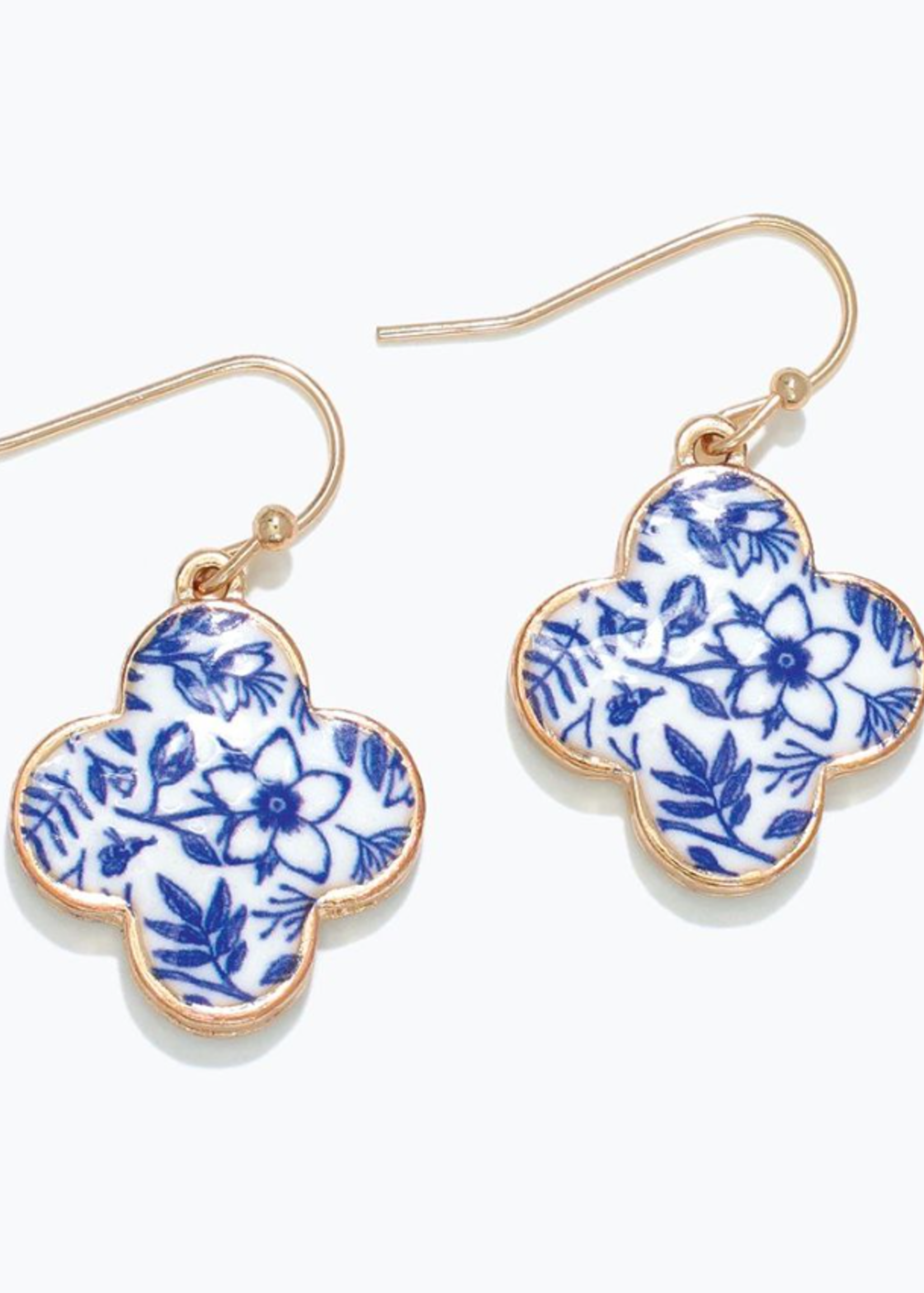 Earrings - Blue & White Clovers