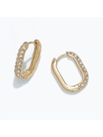 Earrings - Gold Hinged Ovals w/ Crystals