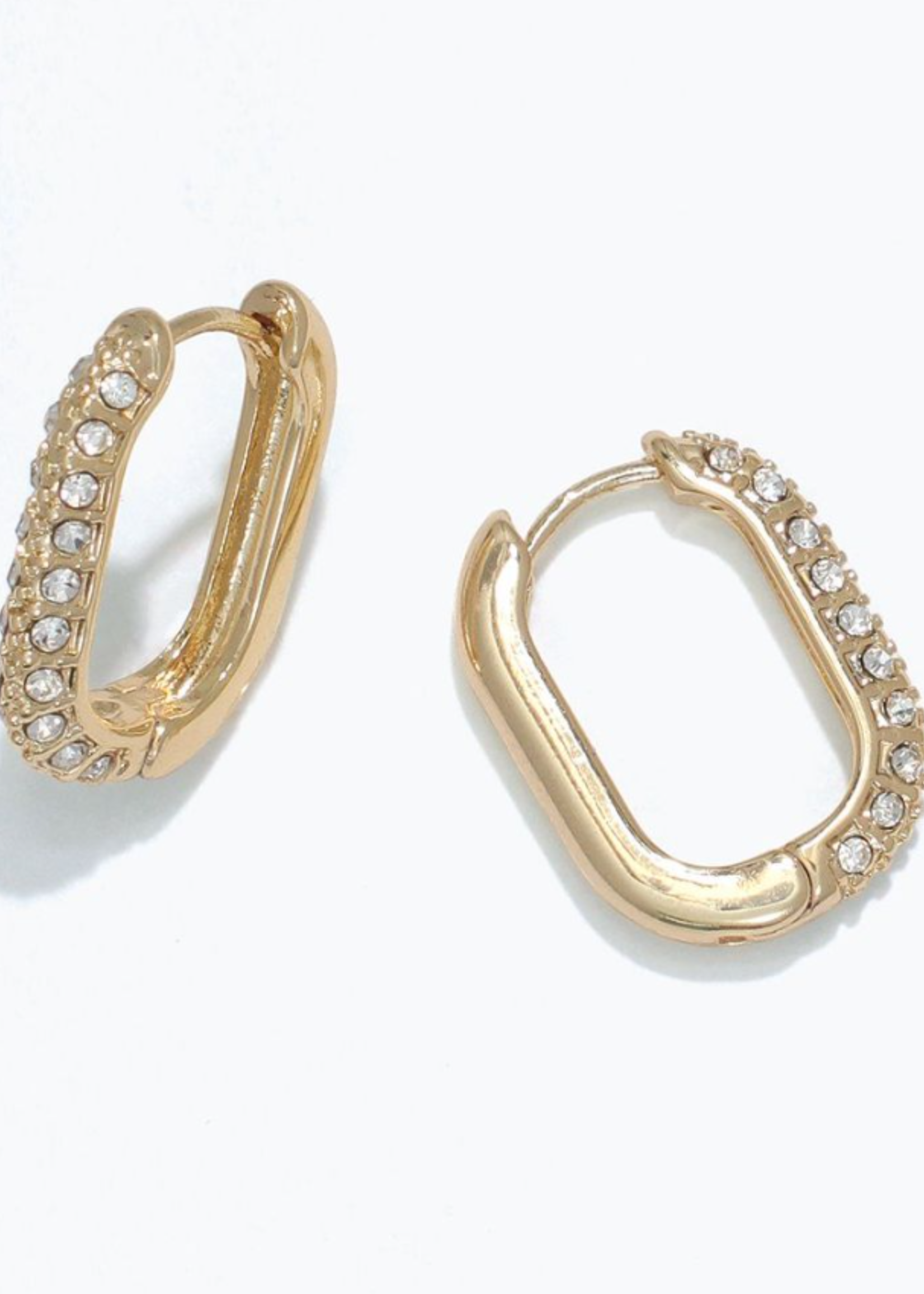 Earrings - Gold Hinged Ovals w/ Crystals
