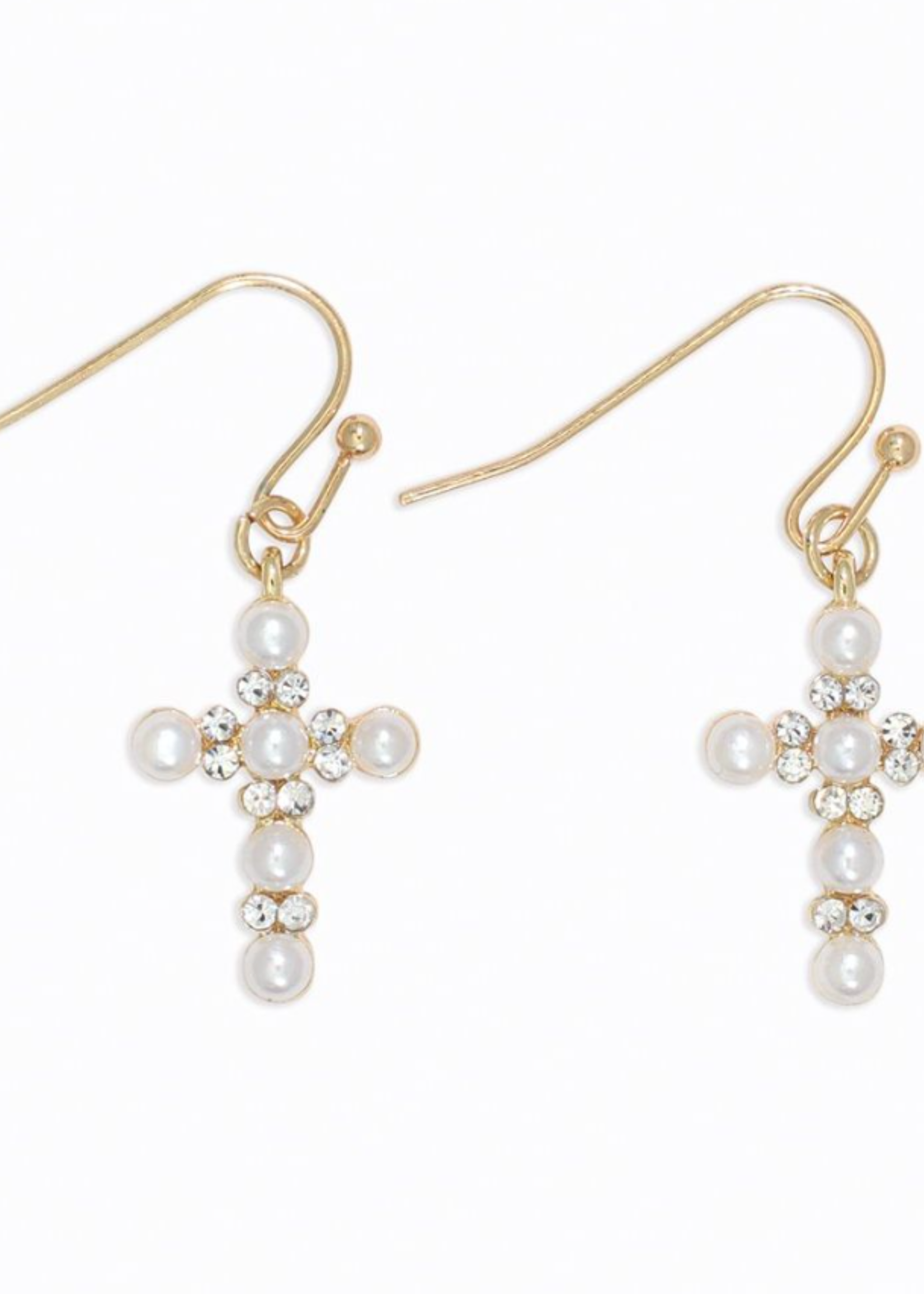 Earrings - Pearl and Crystal Crosses