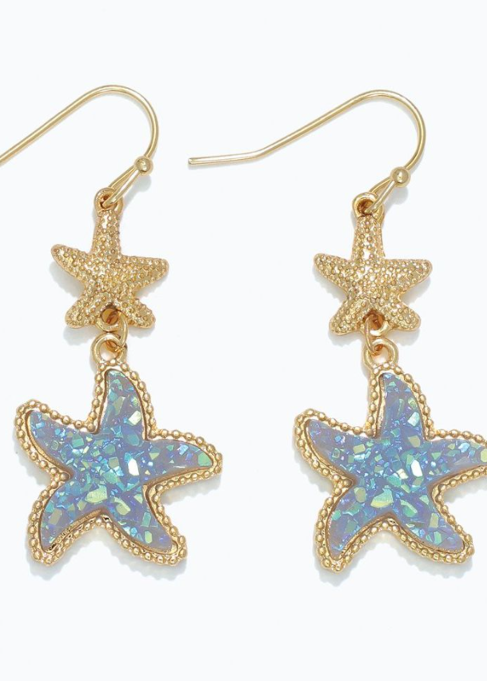 Earrings - Gold + Blue Druzy Starfish