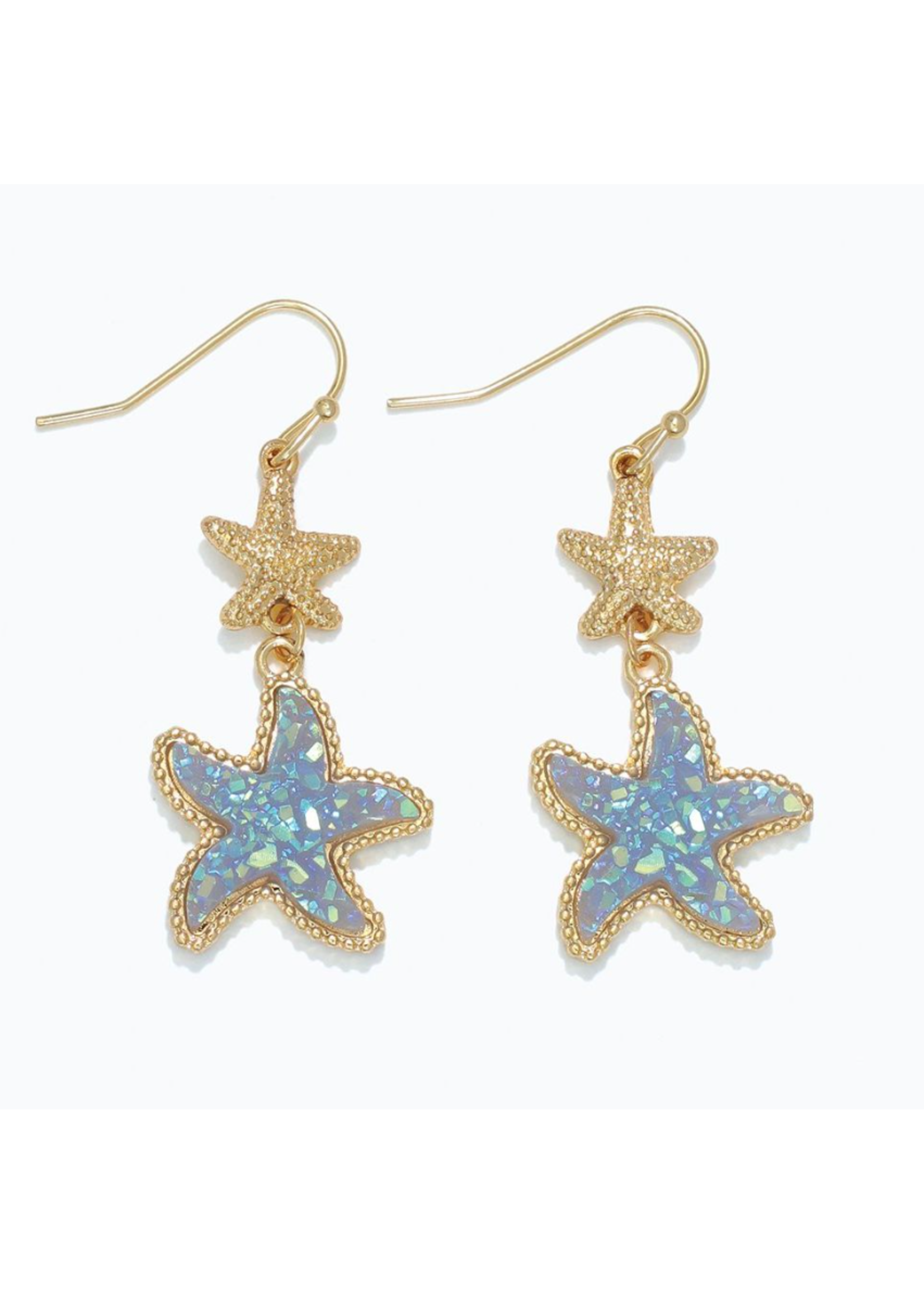 Earrings - Gold + Blue Druzy Starfish