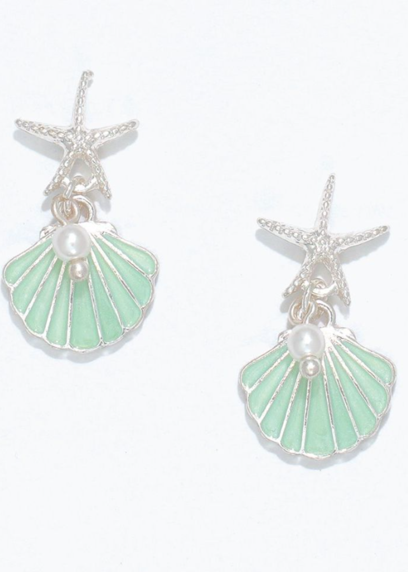 Earrings - Silver Starfish Mint Shell
