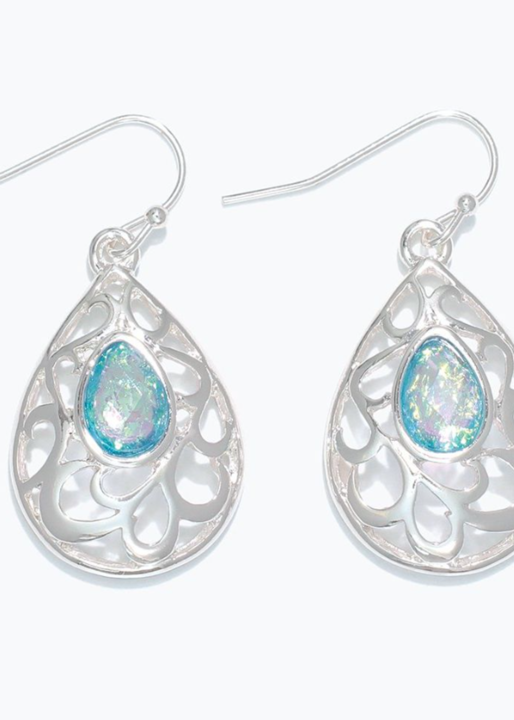 Earrings - Silver w/ Aqua Crystal