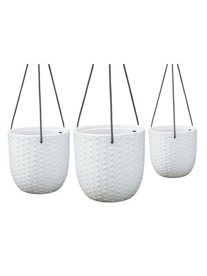 Medium 8x8 Hobnail Hanging Pot White
